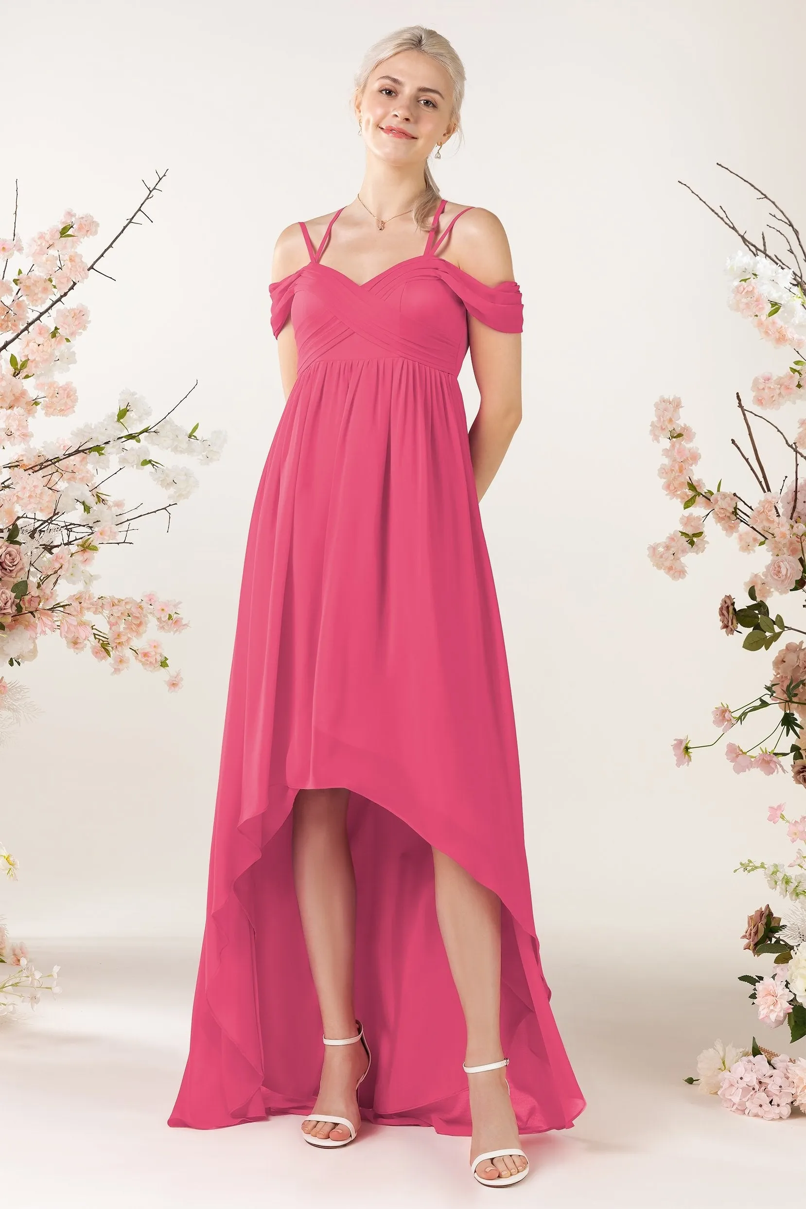 Asymmetrical Sweep Train Chiffon Bridesmaid Dress CB0464