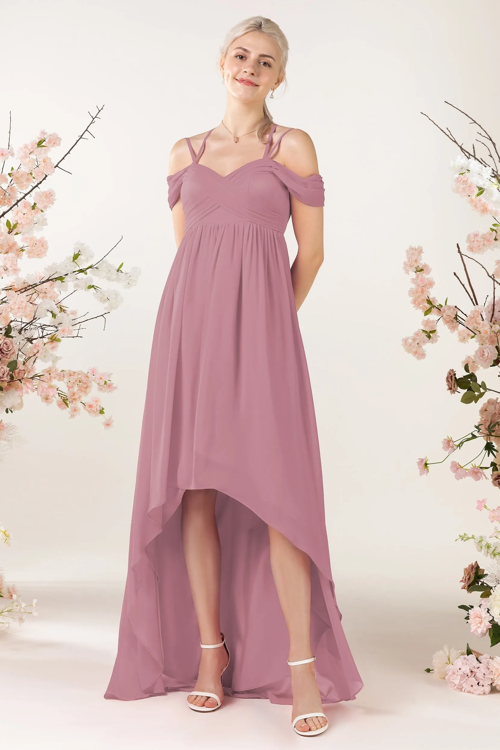 Asymmetrical Sweep Train Chiffon Bridesmaid Dress CB0464