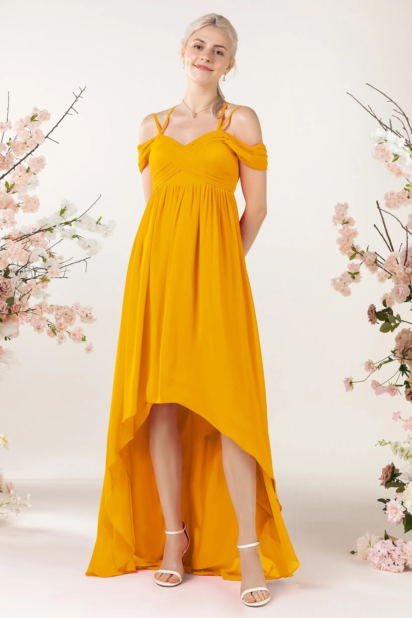 Asymmetrical Sweep Train Chiffon Bridesmaid Dress CB0464