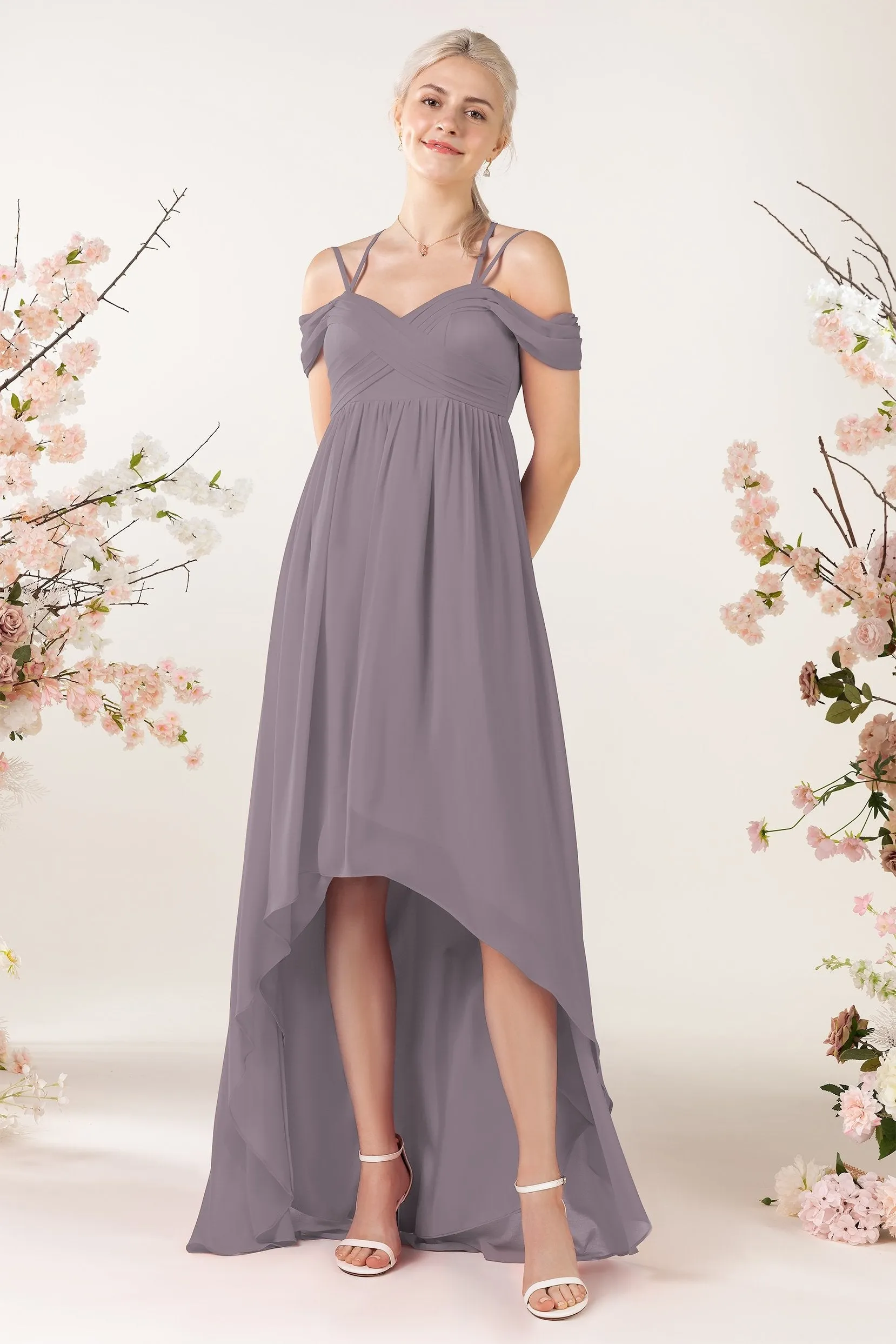 Asymmetrical Sweep Train Chiffon Bridesmaid Dress CB0464