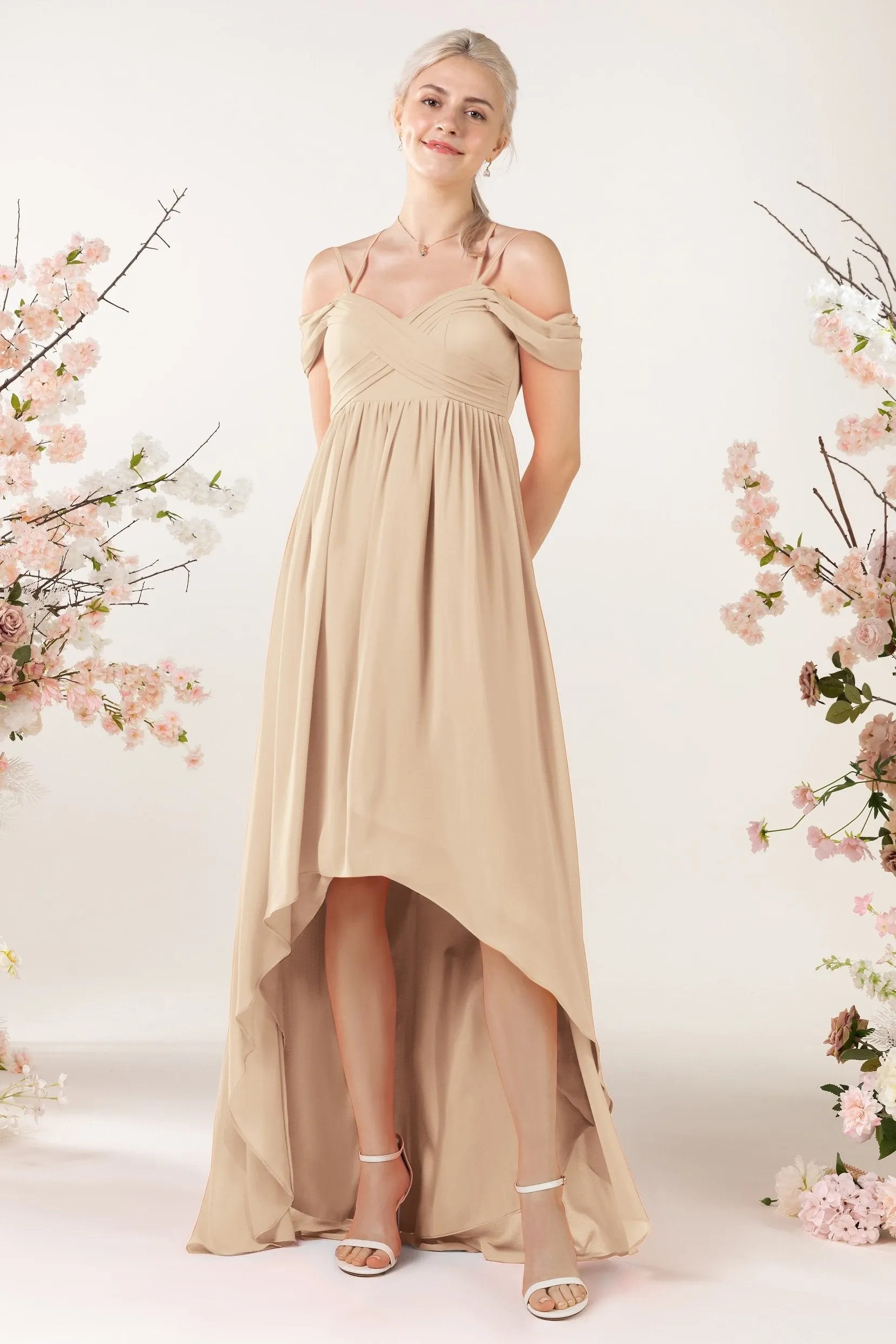 Asymmetrical Sweep Train Chiffon Bridesmaid Dress CB0464