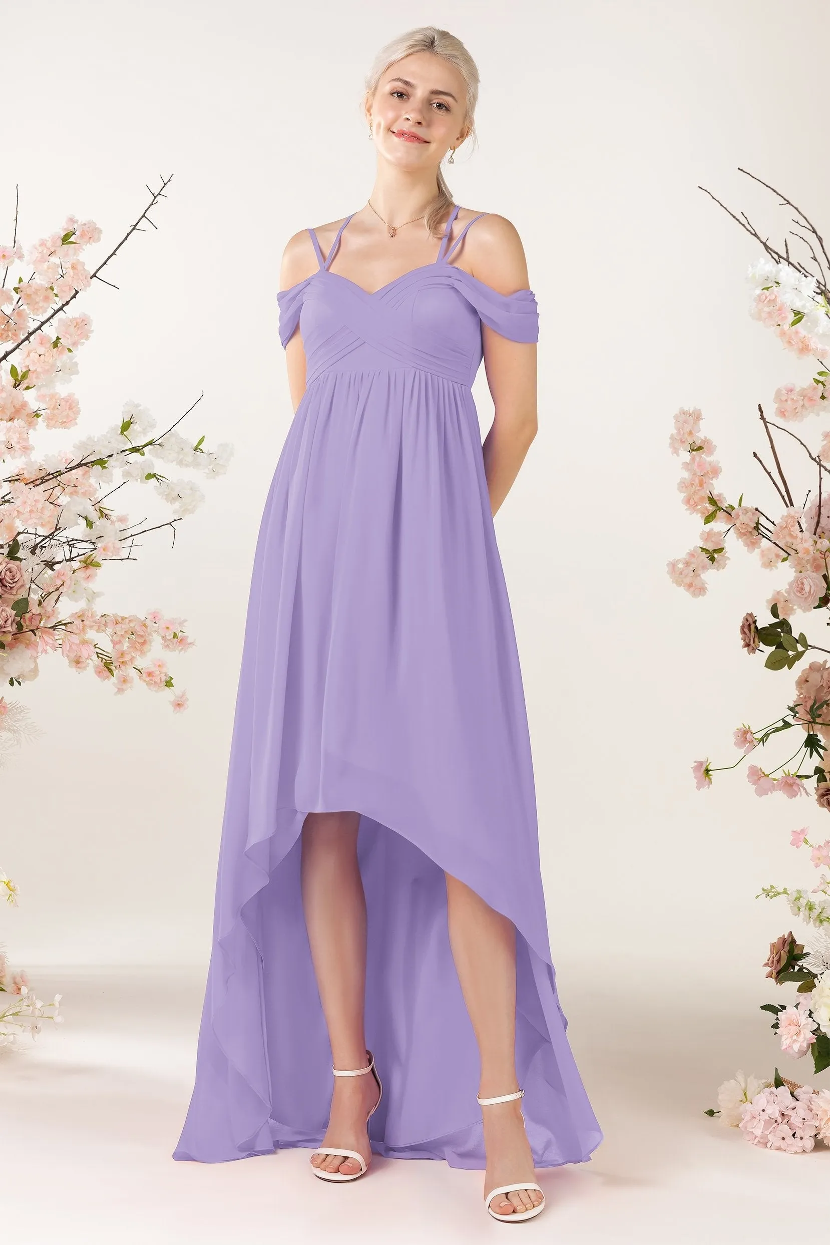 Asymmetrical Sweep Train Chiffon Bridesmaid Dress CB0464