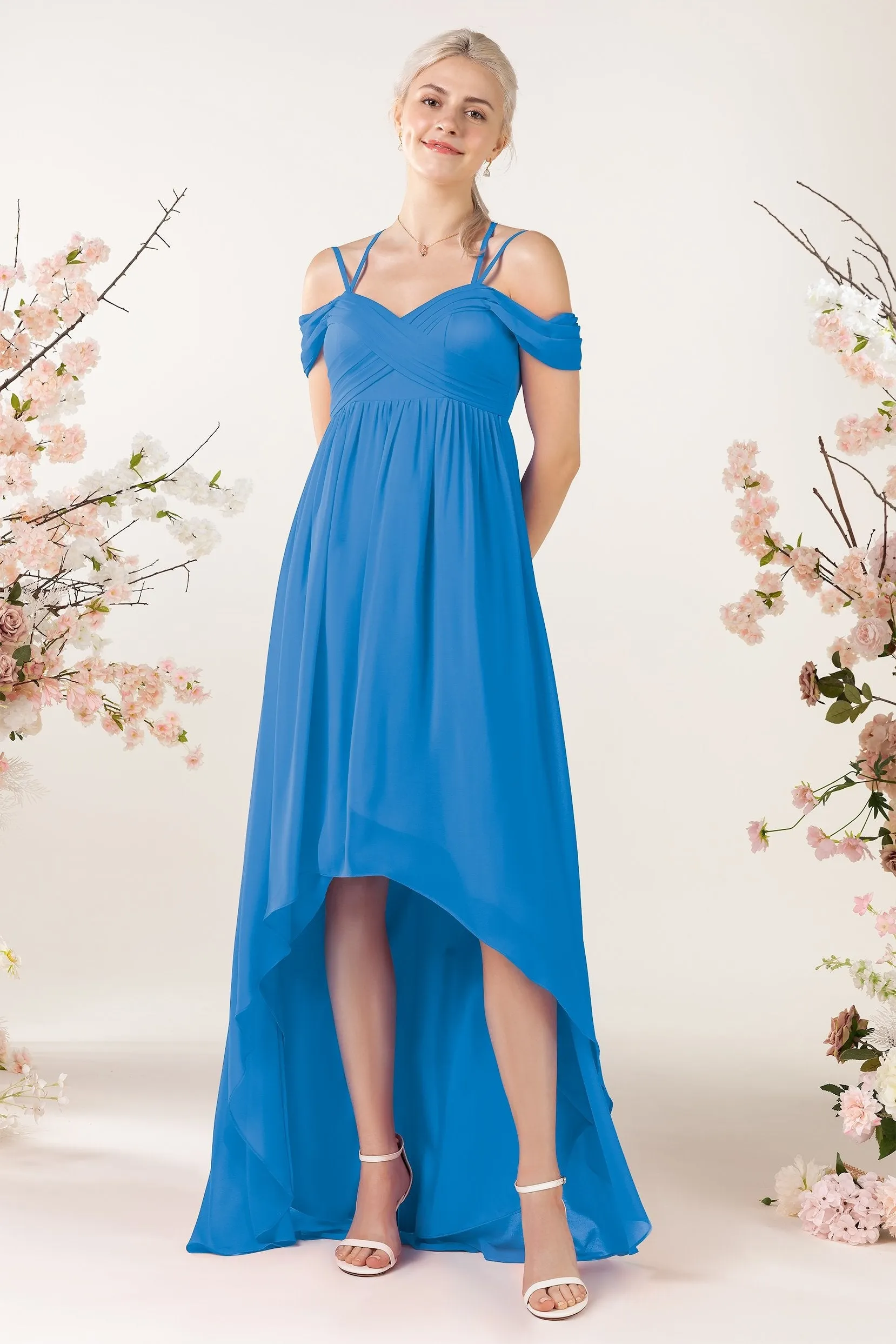 Asymmetrical Sweep Train Chiffon Bridesmaid Dress CB0464