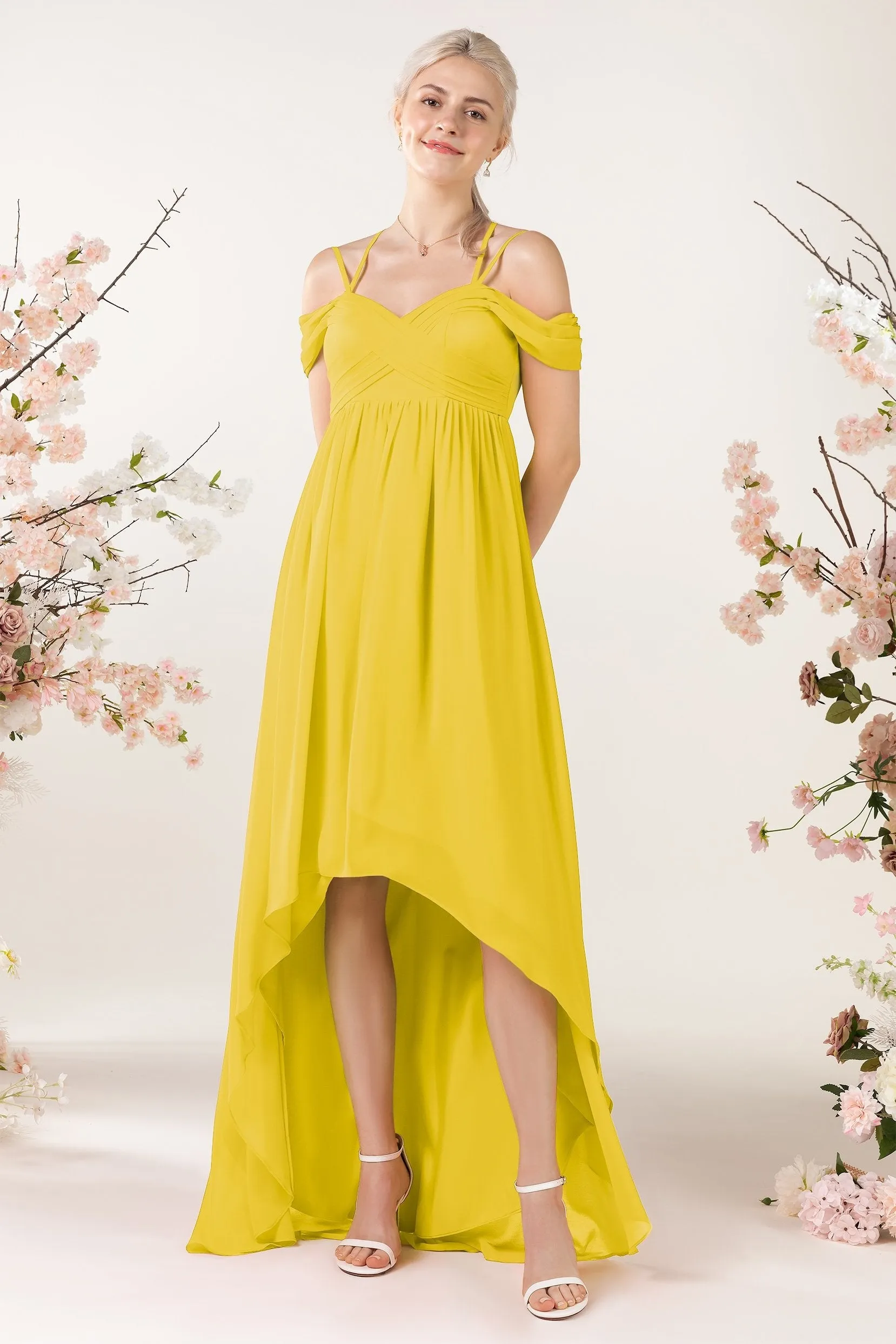 Asymmetrical Sweep Train Chiffon Bridesmaid Dress CB0464