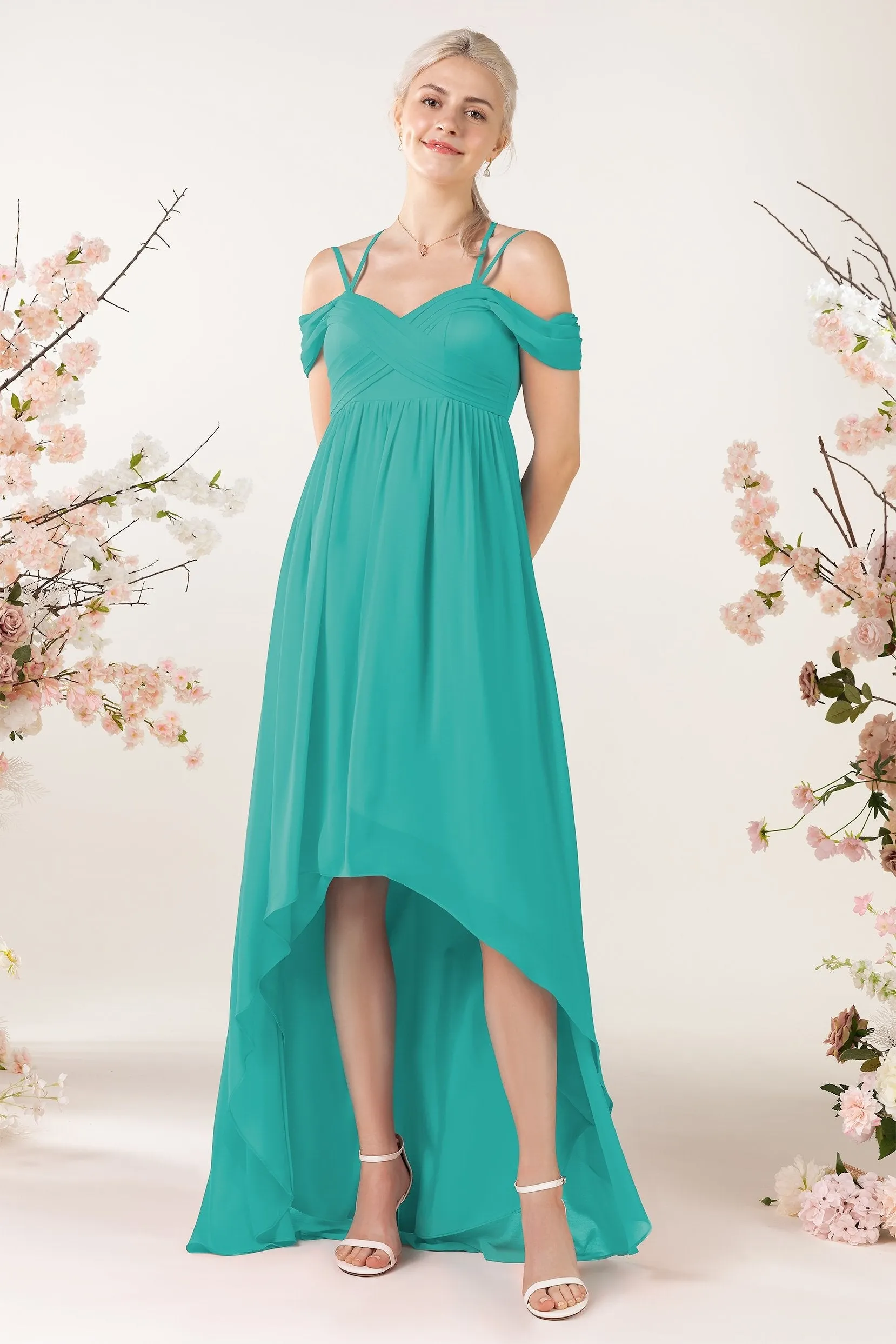 Asymmetrical Sweep Train Chiffon Bridesmaid Dress CB0464