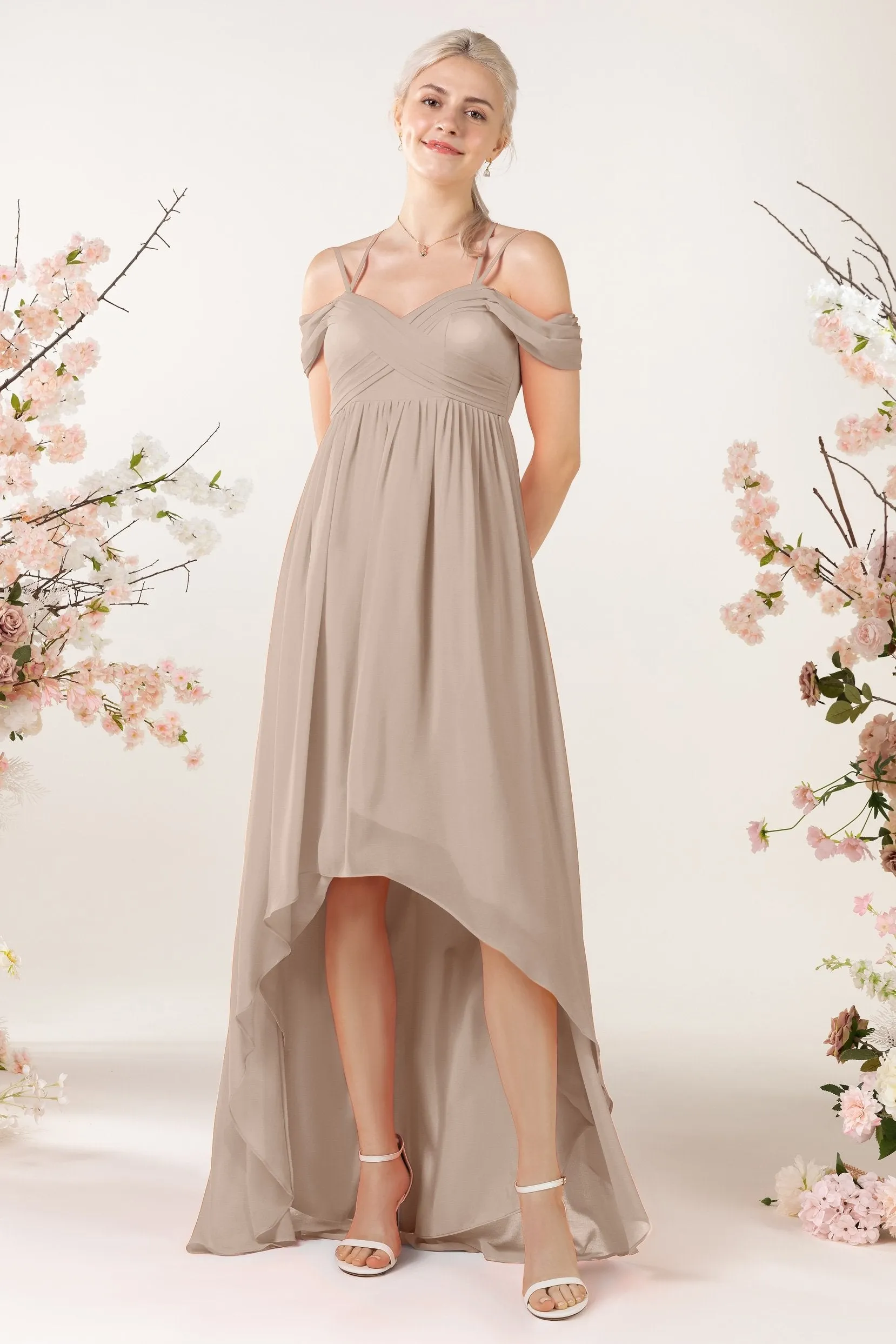 Asymmetrical Sweep Train Chiffon Bridesmaid Dress CB0464