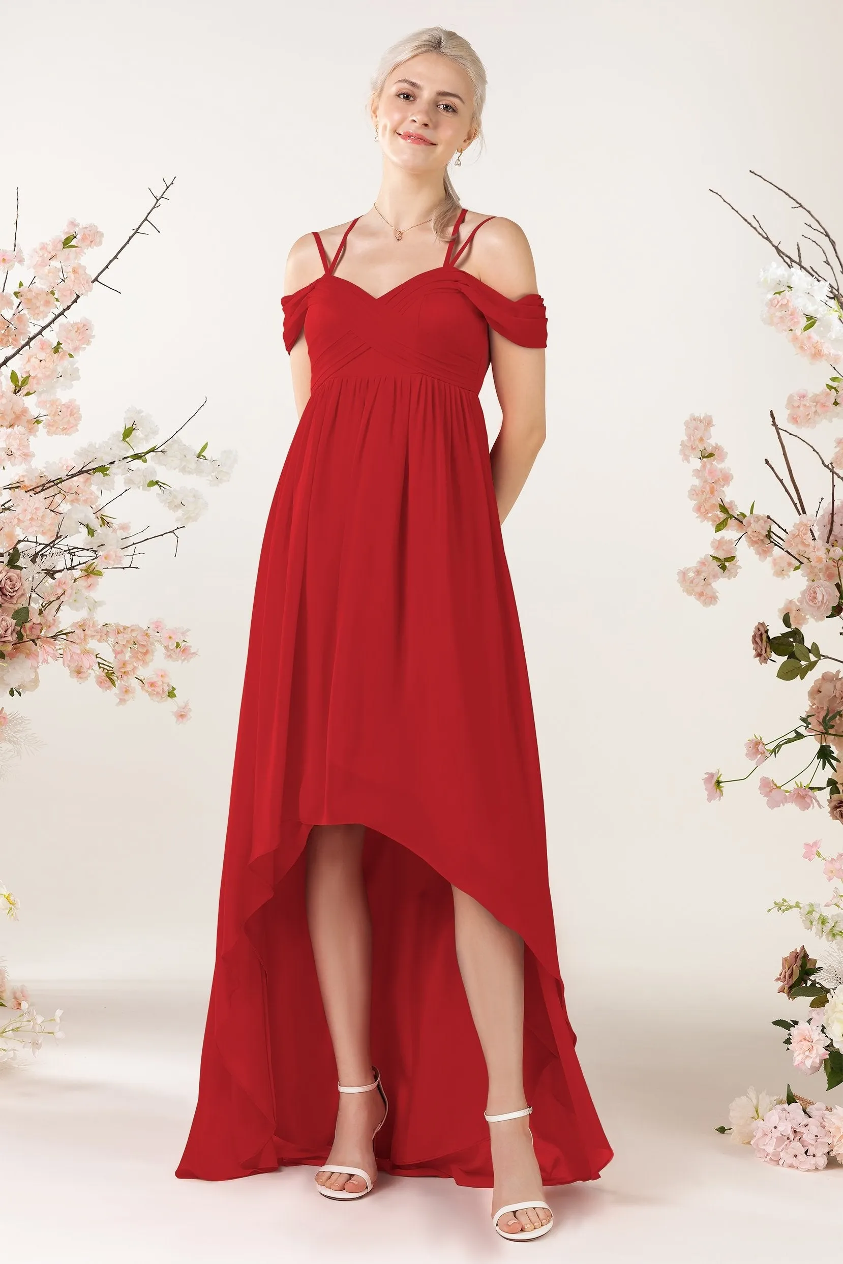 Asymmetrical Sweep Train Chiffon Bridesmaid Dress CB0464