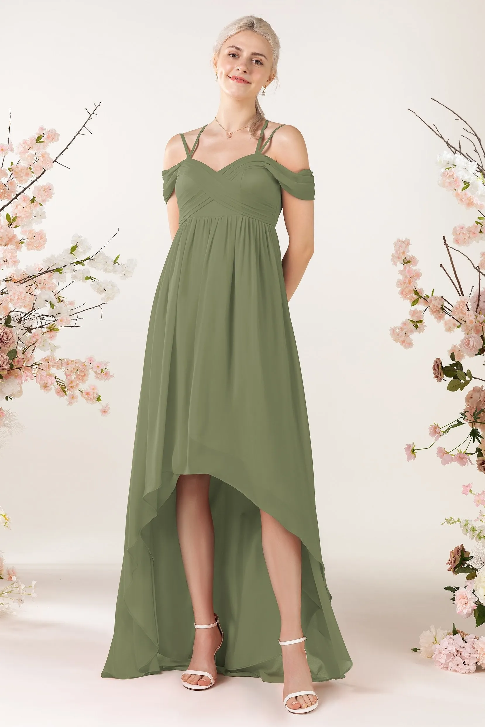 Asymmetrical Sweep Train Chiffon Bridesmaid Dress CB0464