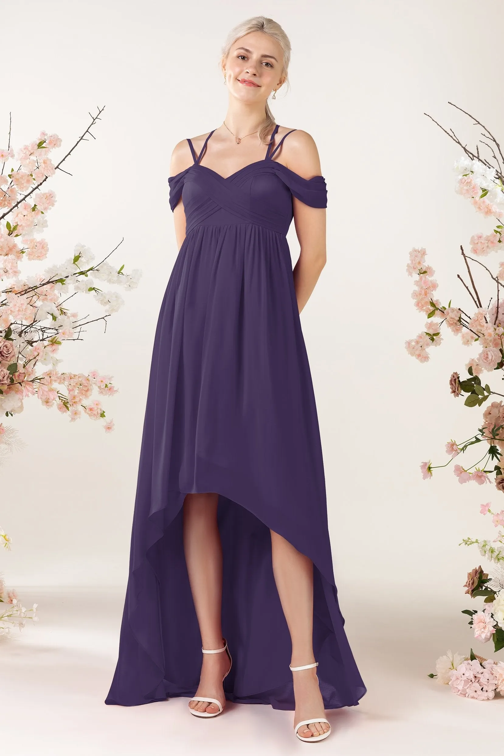 Asymmetrical Sweep Train Chiffon Bridesmaid Dress CB0464