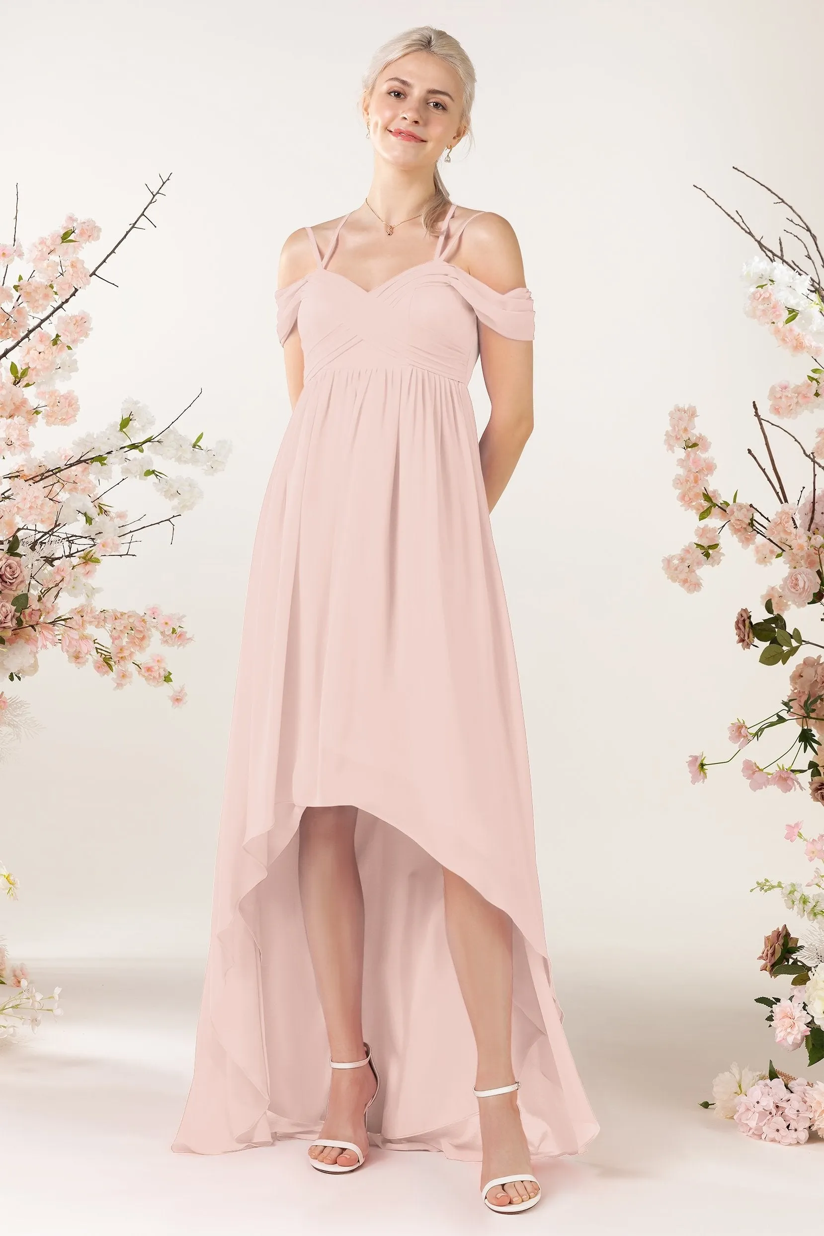 Asymmetrical Sweep Train Chiffon Bridesmaid Dress CB0464