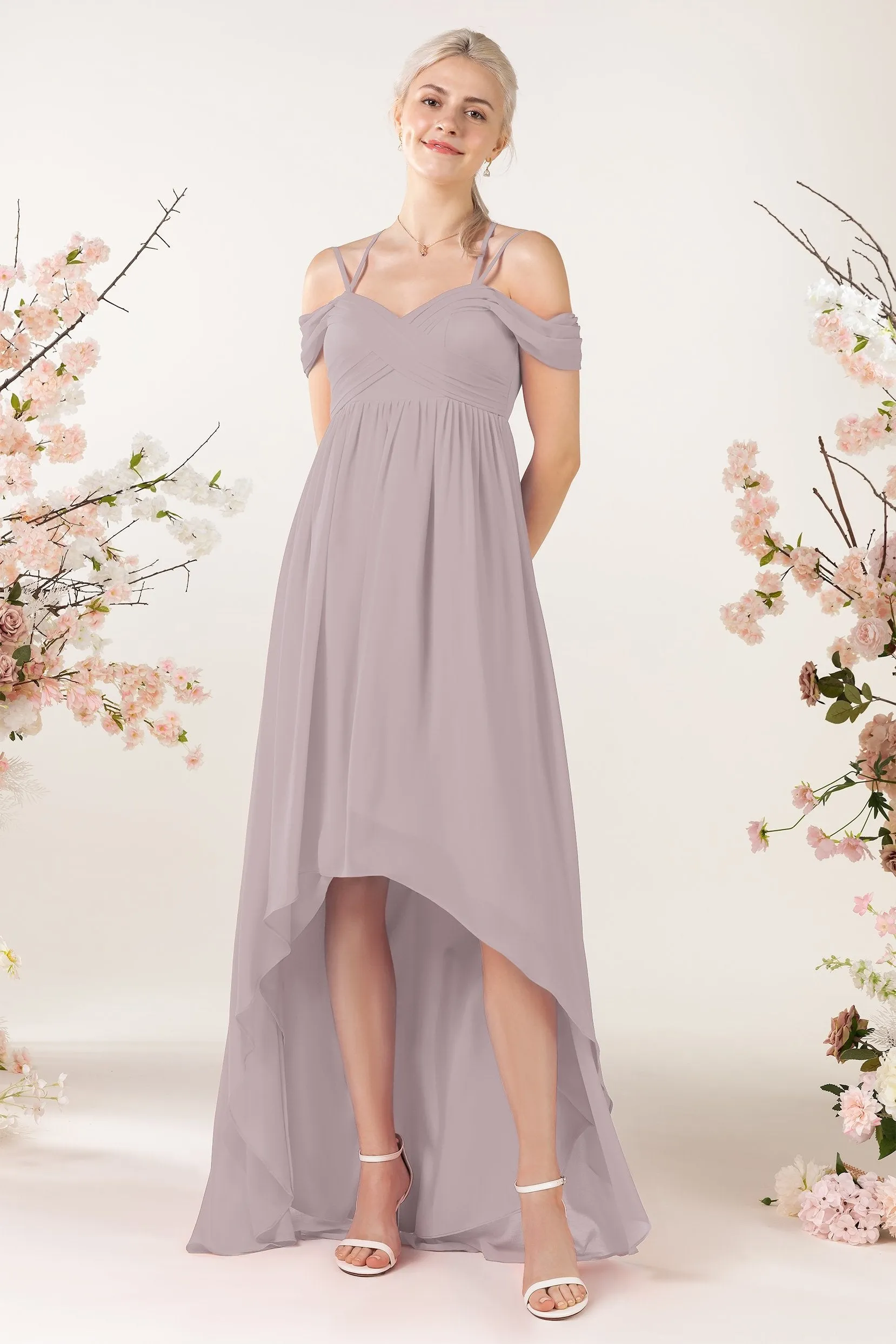 Asymmetrical Sweep Train Chiffon Bridesmaid Dress CB0464