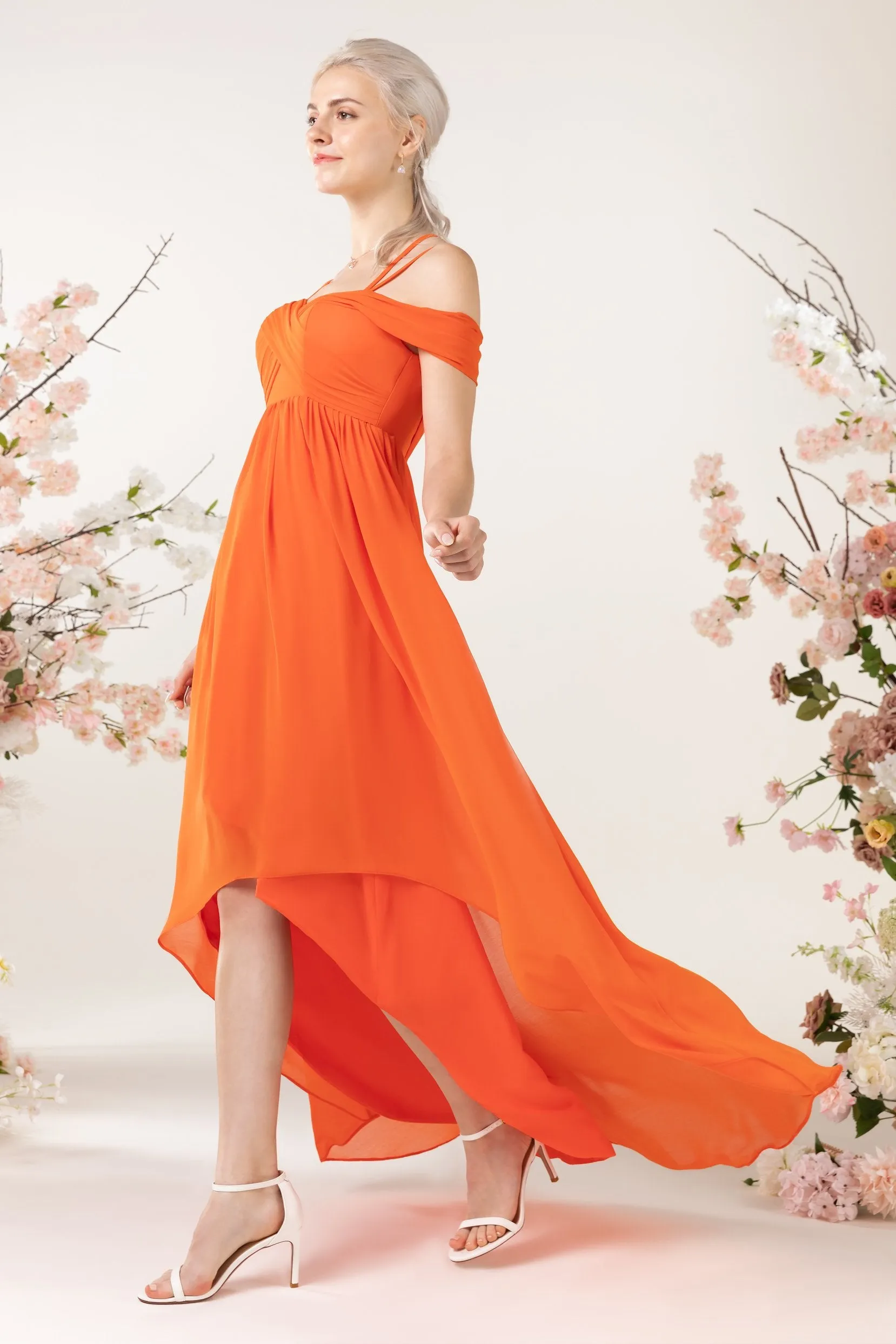 Asymmetrical Sweep Train Chiffon Bridesmaid Dress CB0464