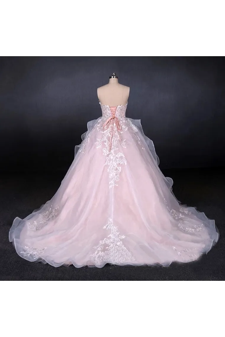 Ball Gown Strapless Sweetheart Wedding Dresses With Lace Applique, Tulle Prom Dresses