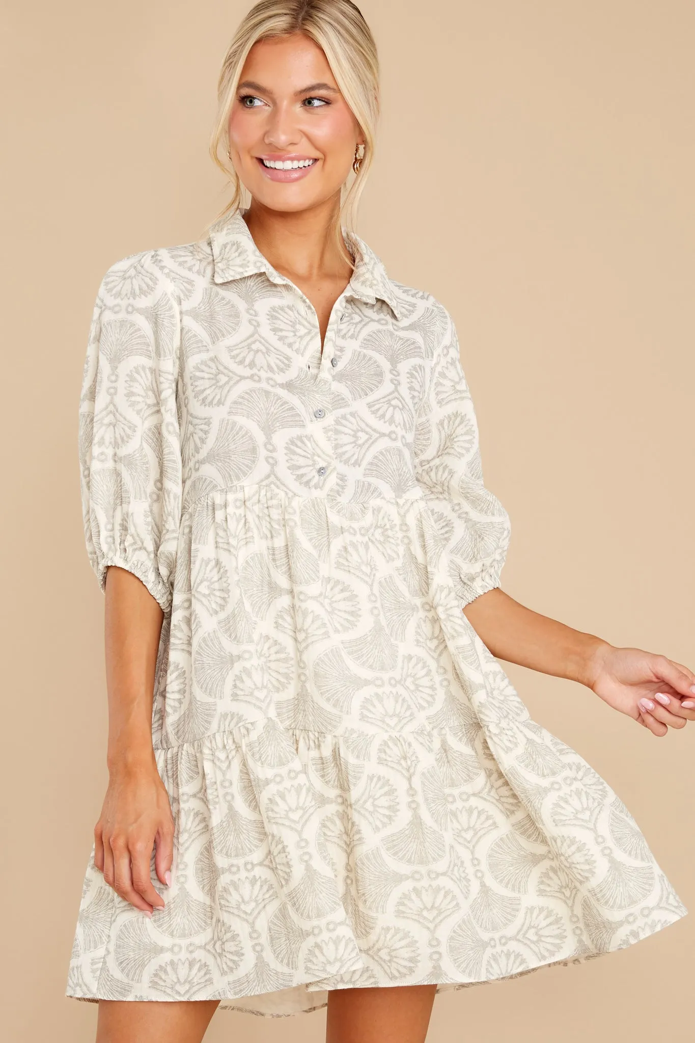 Beach And Beyond Grey Print Dress