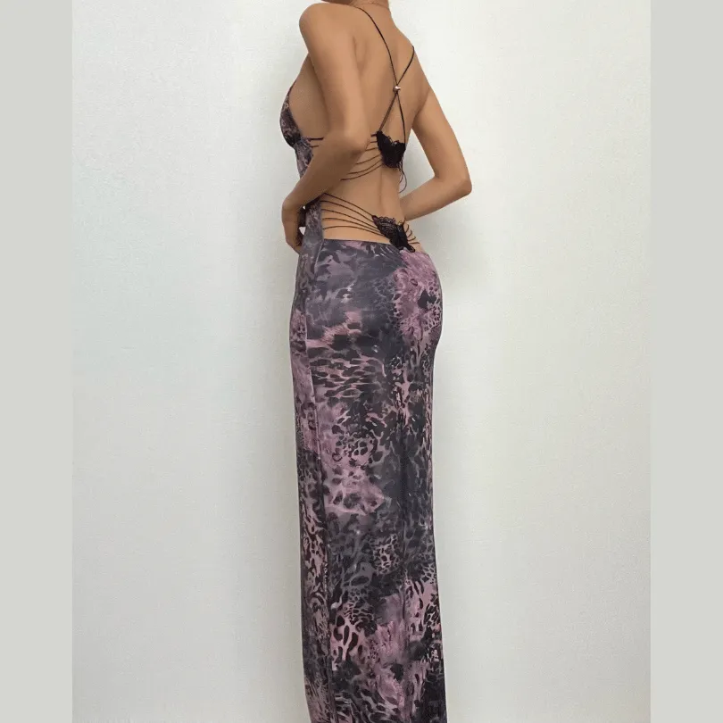 BerriesJam - Butterfly Backless V Neck Maxi Dress