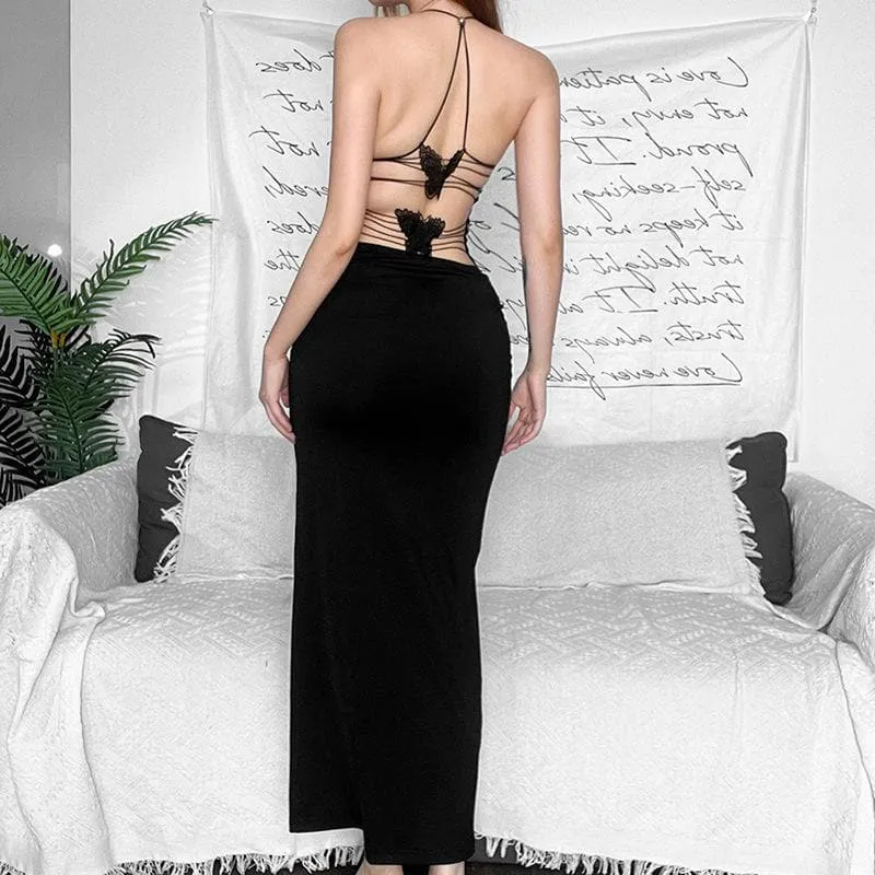 BerriesJam - Butterfly Backless V Neck Maxi Dress