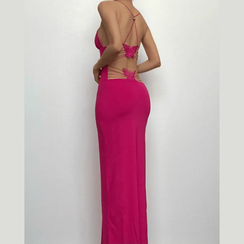 BerriesJam - Butterfly Backless V Neck Maxi Dress