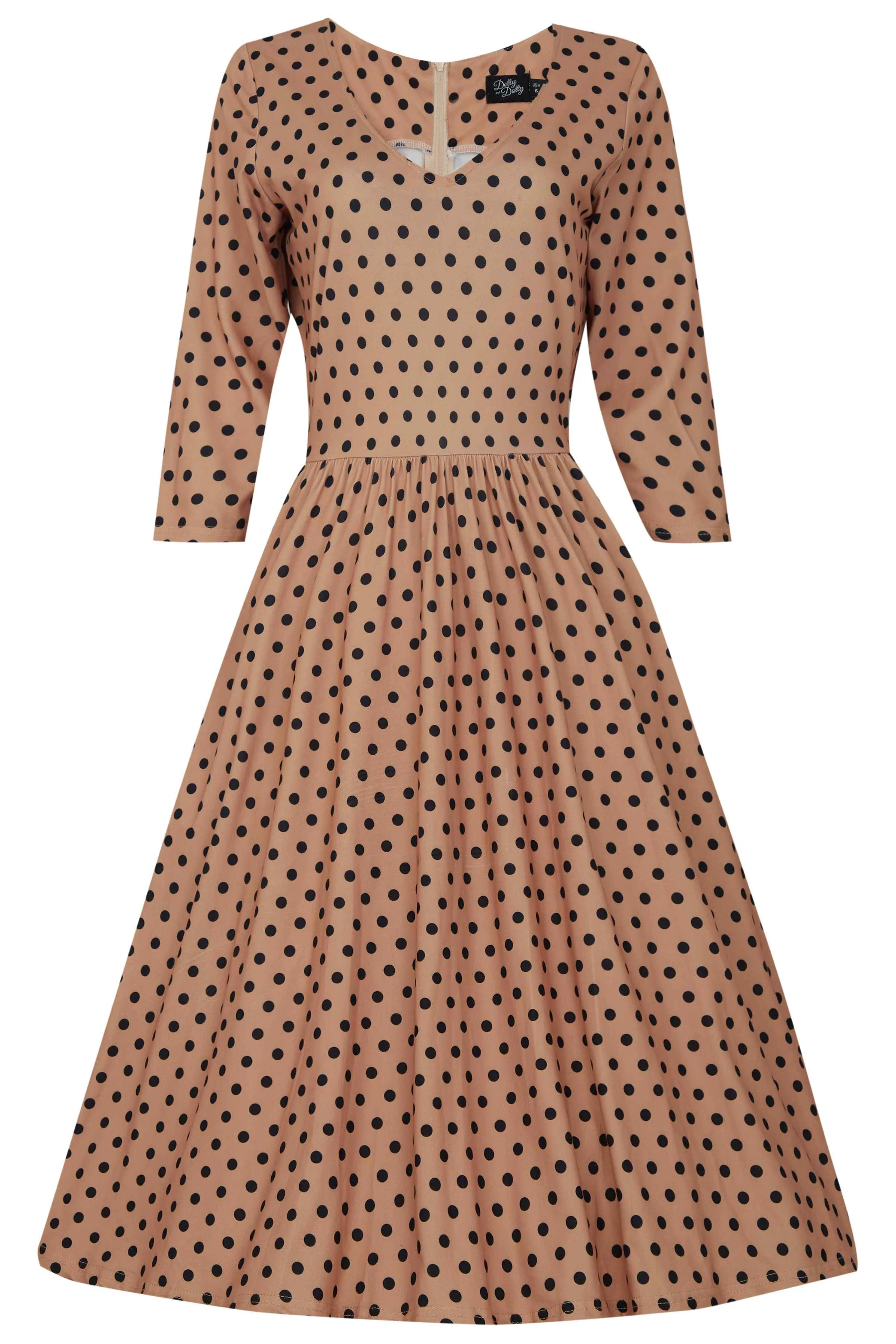 Billie Long Sleeved Brown Polka Dot Dress