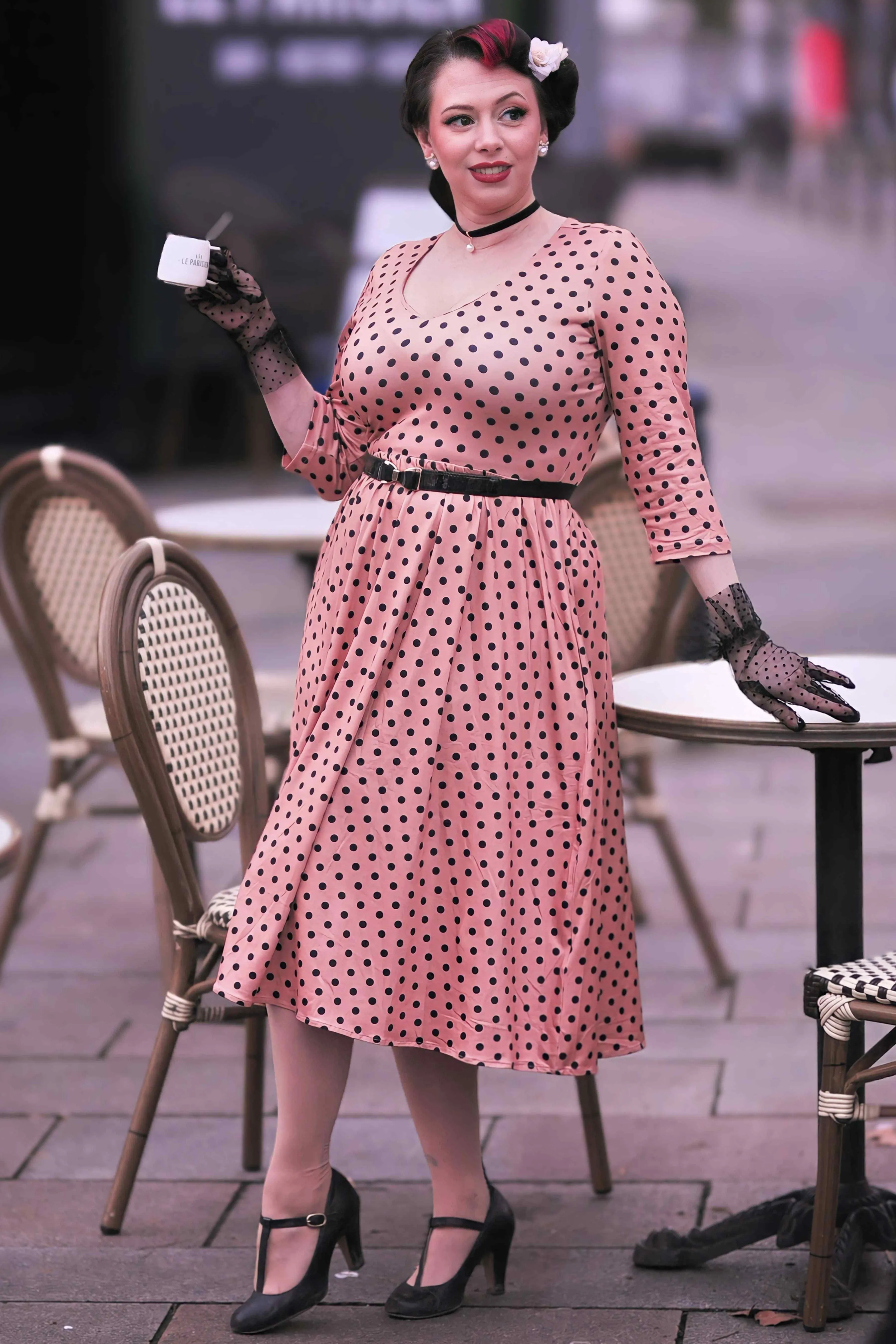 Billie Long Sleeved Brown Polka Dot Dress