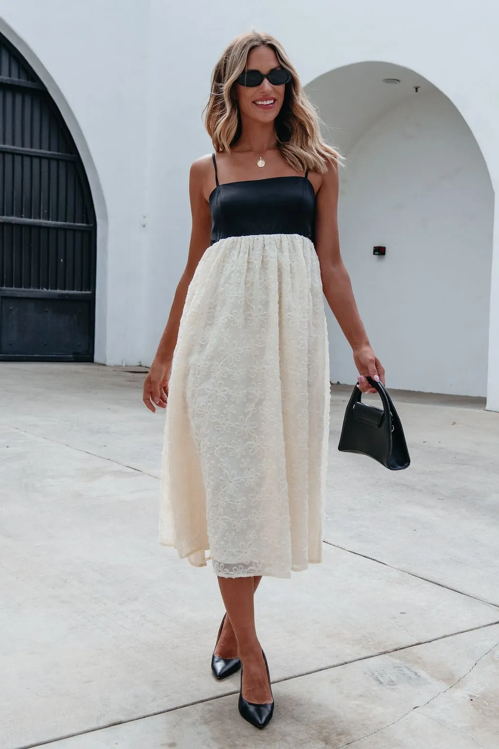 Black and Cream Floral Textured Midi Dress - FINAL SALE