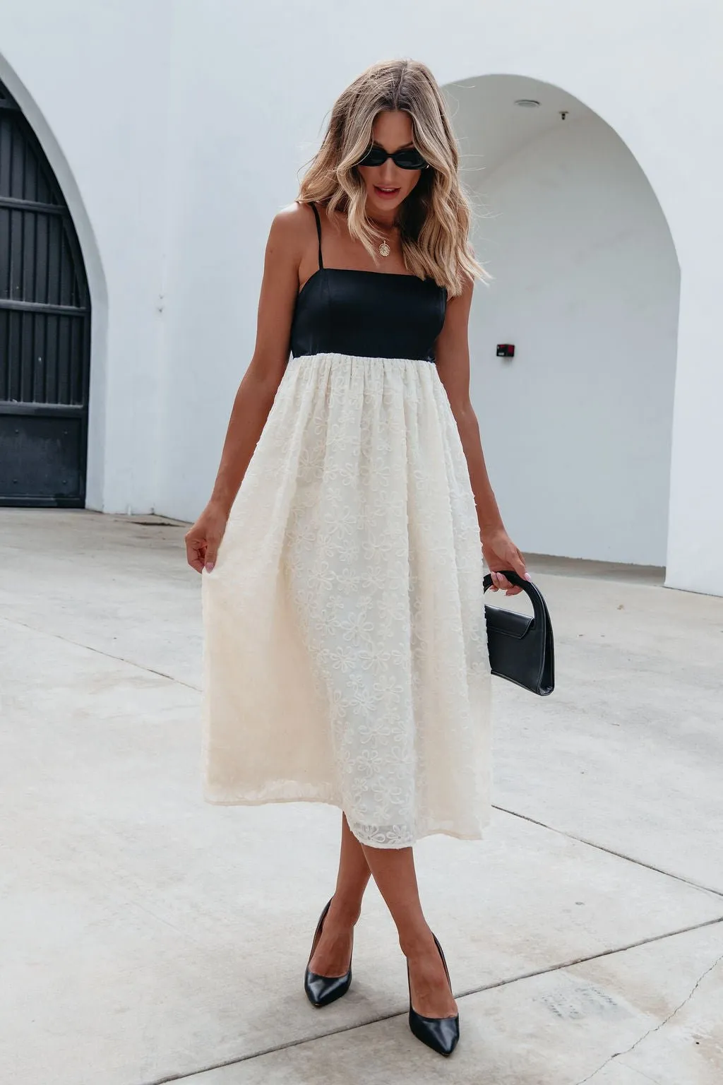 Black and Cream Floral Textured Midi Dress - FINAL SALE