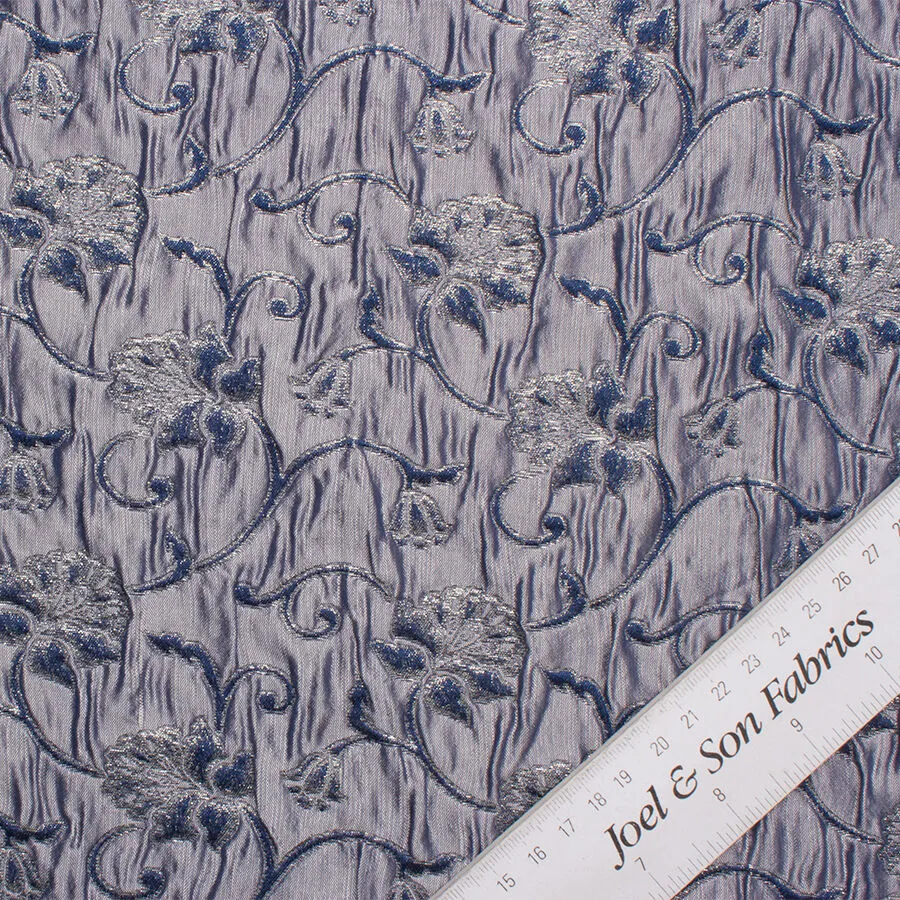 Blue Two-Tone Floral Silk Cloqué