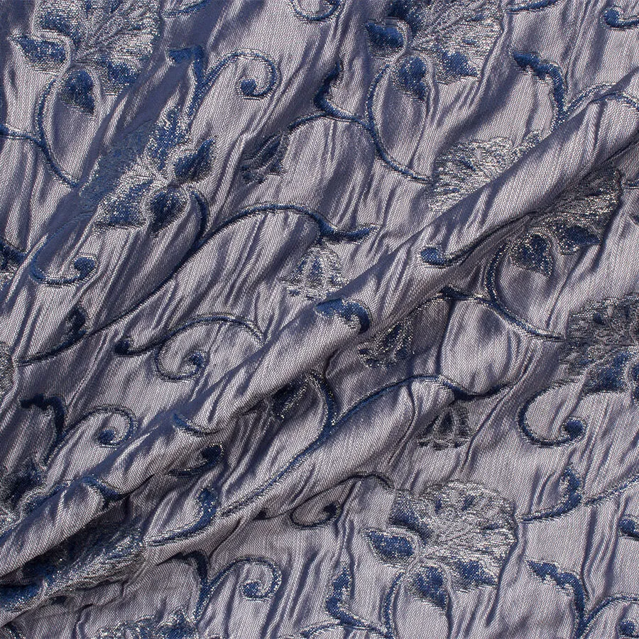 Blue Two-Tone Floral Silk Cloqué