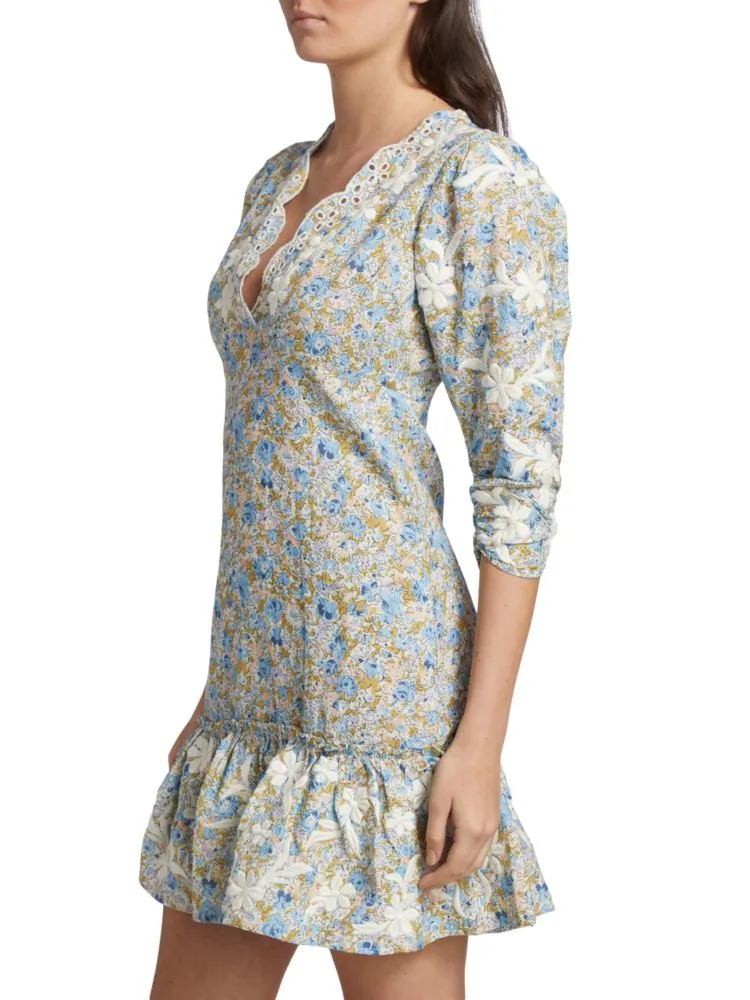 Bytimo Floral Linen Blend Mini Dress in Blue Multi