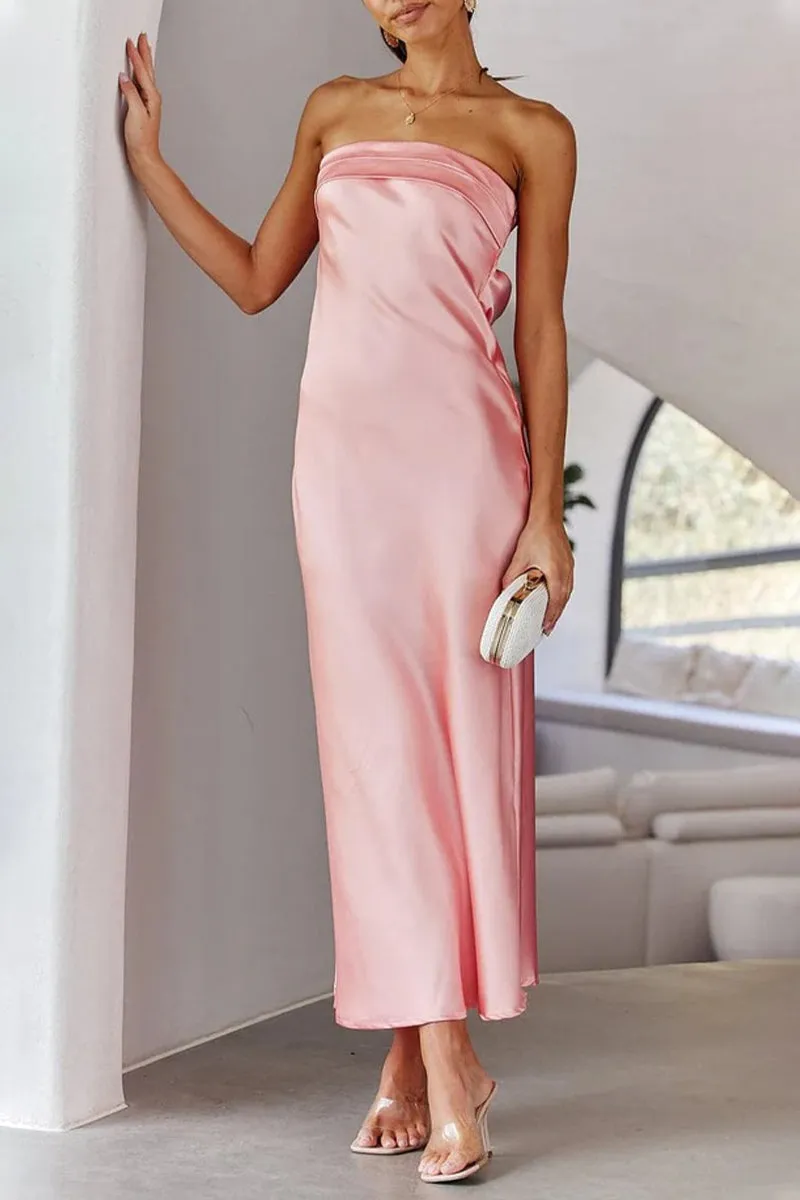 Celebrities Elegant Solid Backless Strapless Sleeveless Dresses