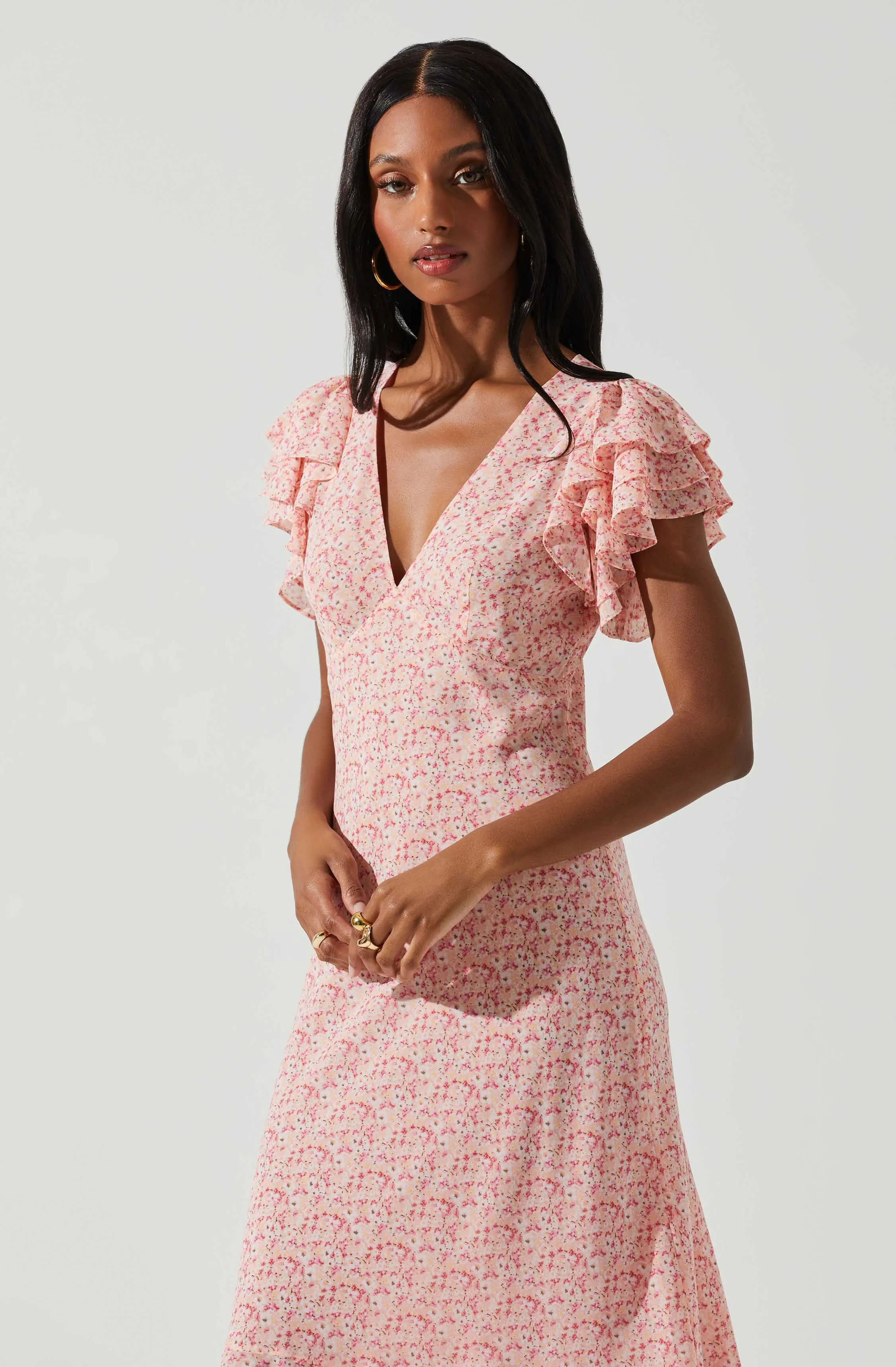 Celestine Floral Ruffle Midi Dress