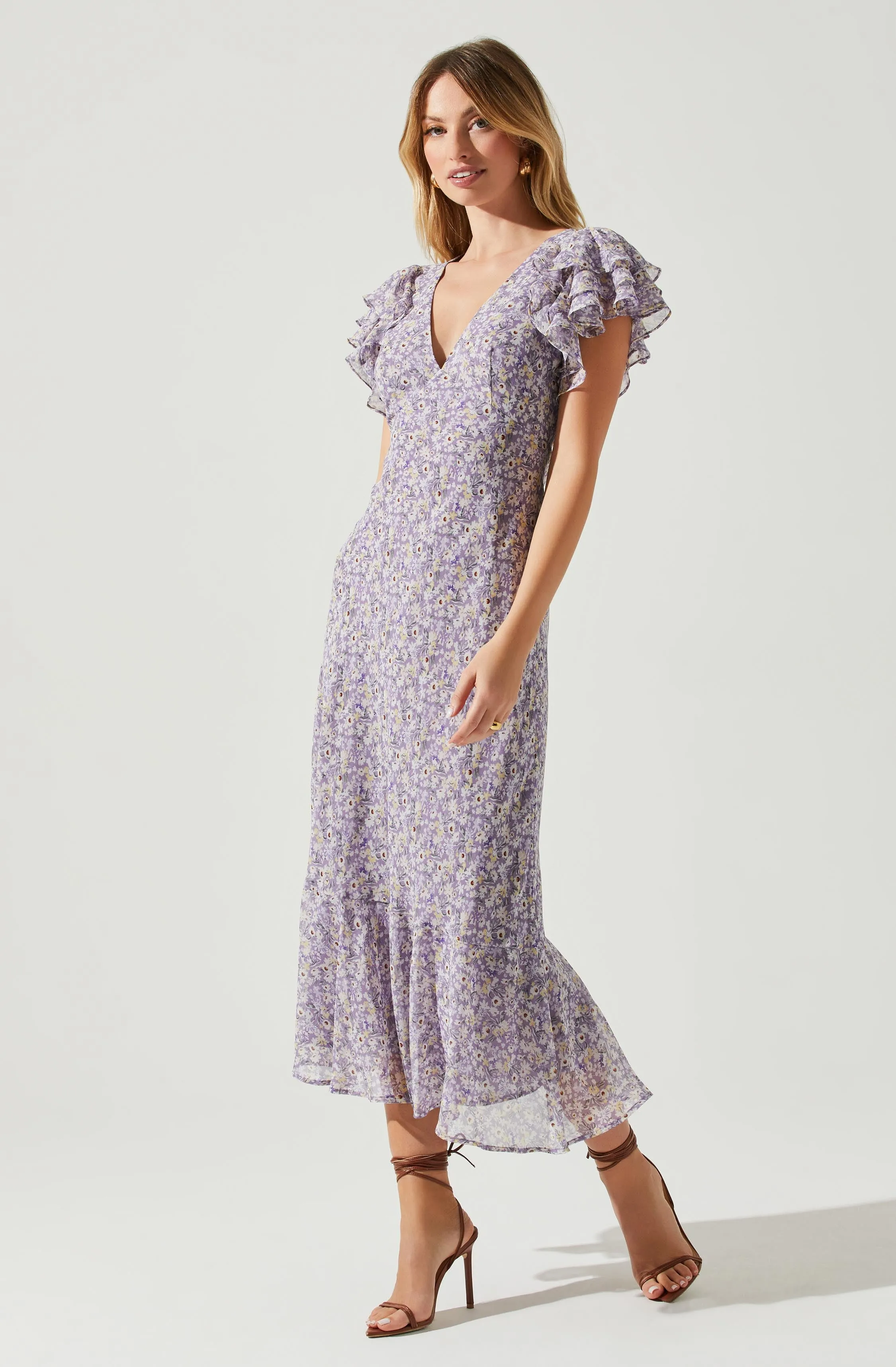 Celestine Floral Ruffle Midi Dress