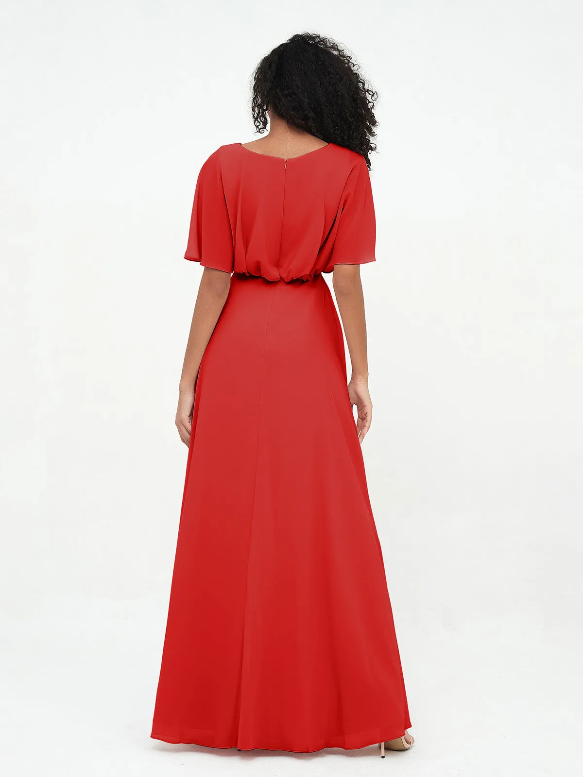 Chiffon Full Length Bridesmaid Dresses with Wrap Red