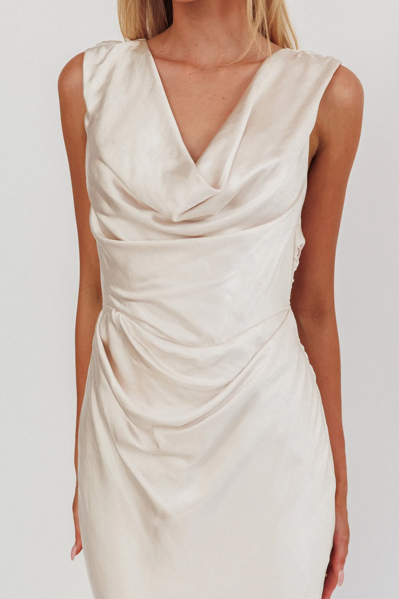 Chills Cowl Neck Satin Maxi Dress Champagne