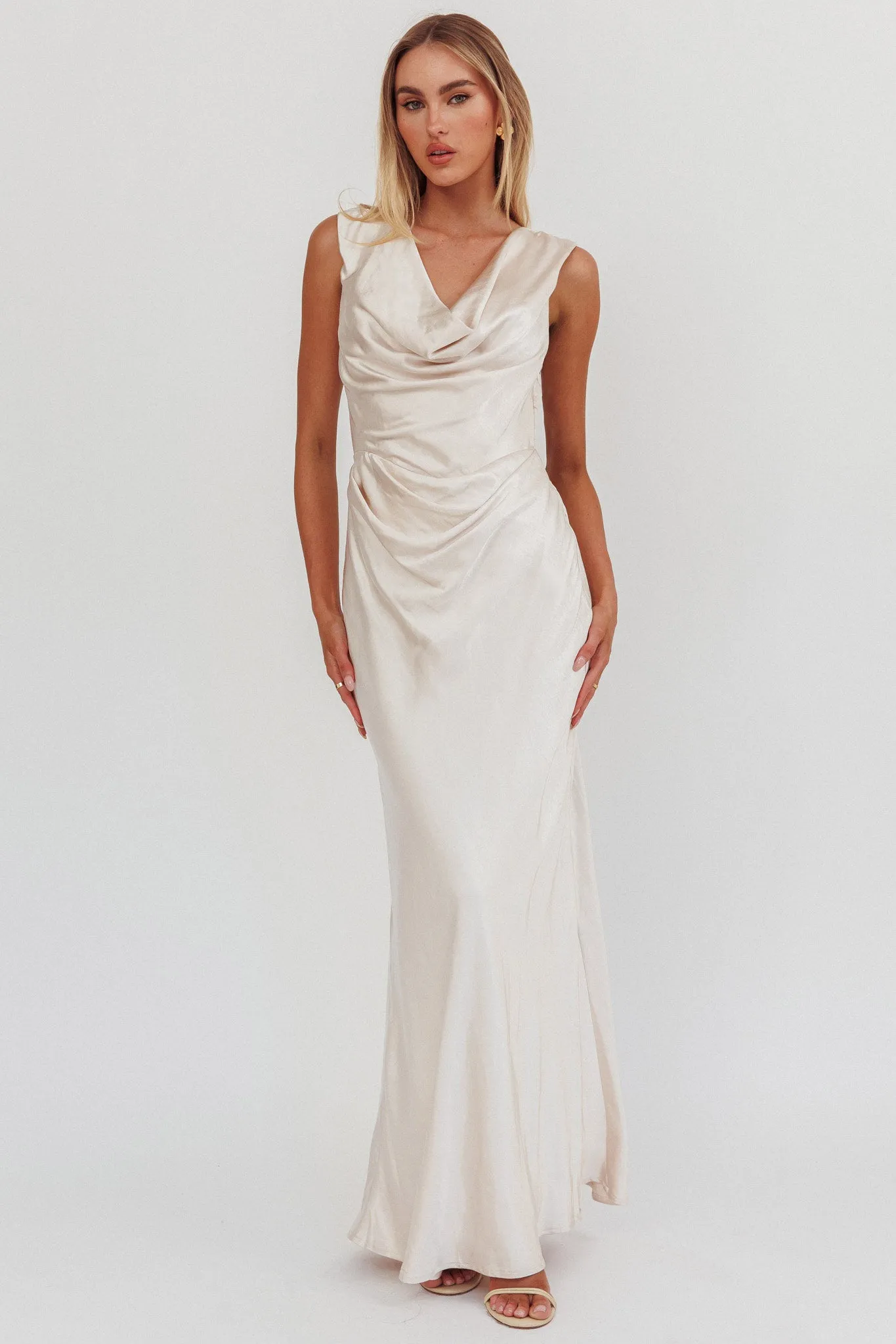 Chills Cowl Neck Satin Maxi Dress Champagne