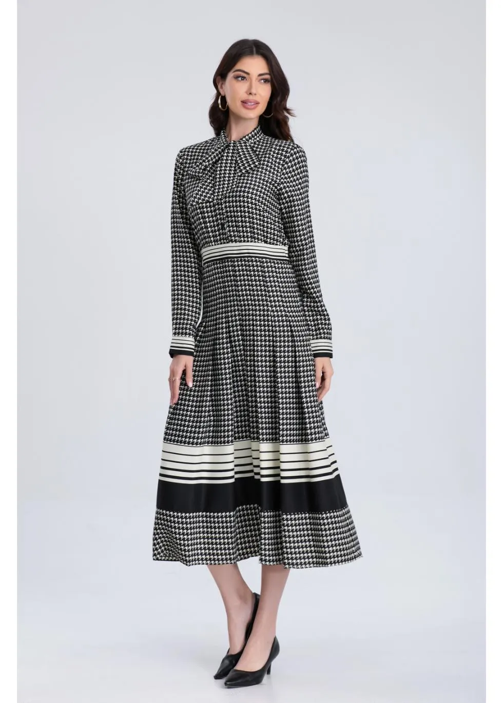 Classic Houndstooth Midi Dress