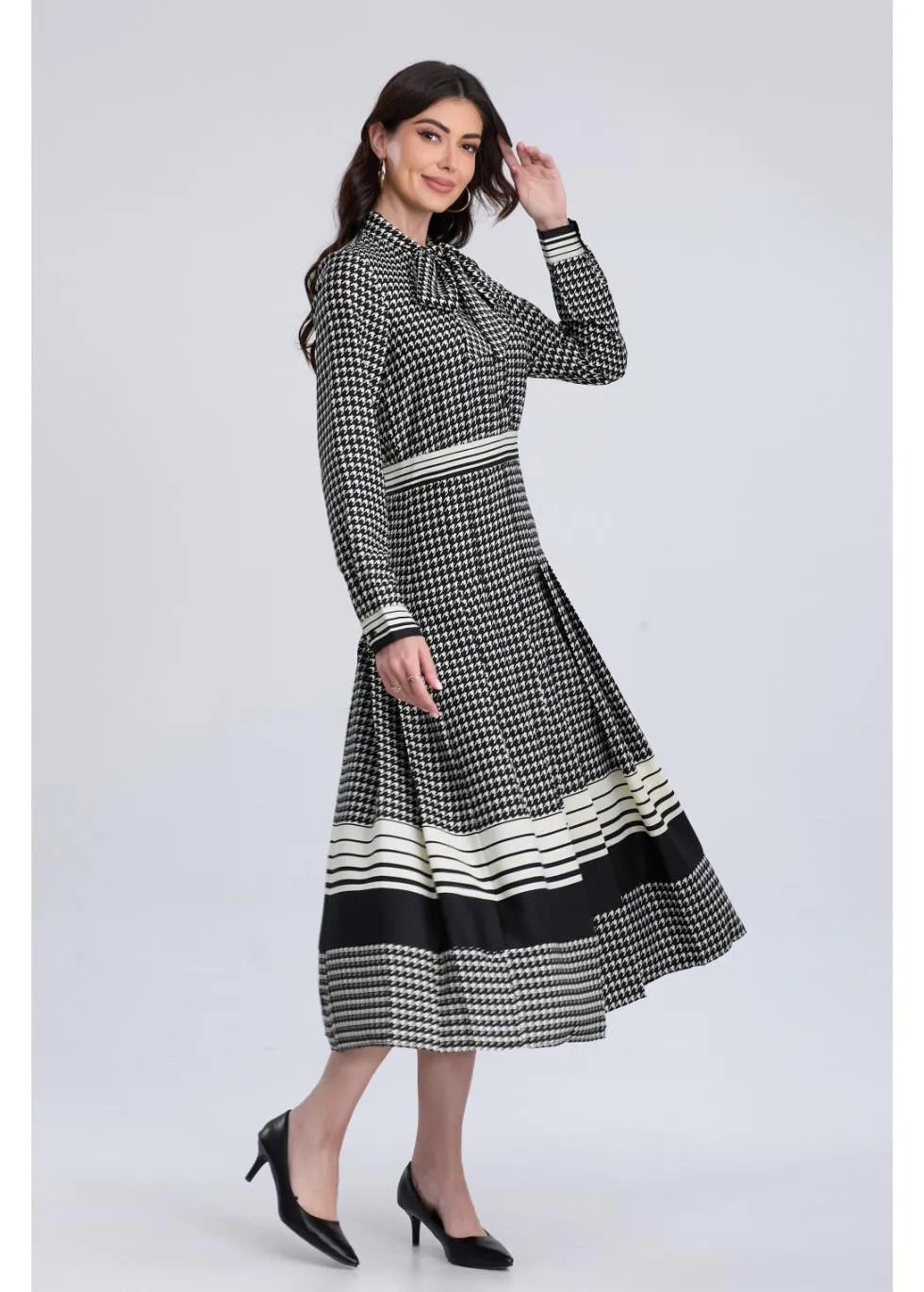 Classic Houndstooth Midi Dress