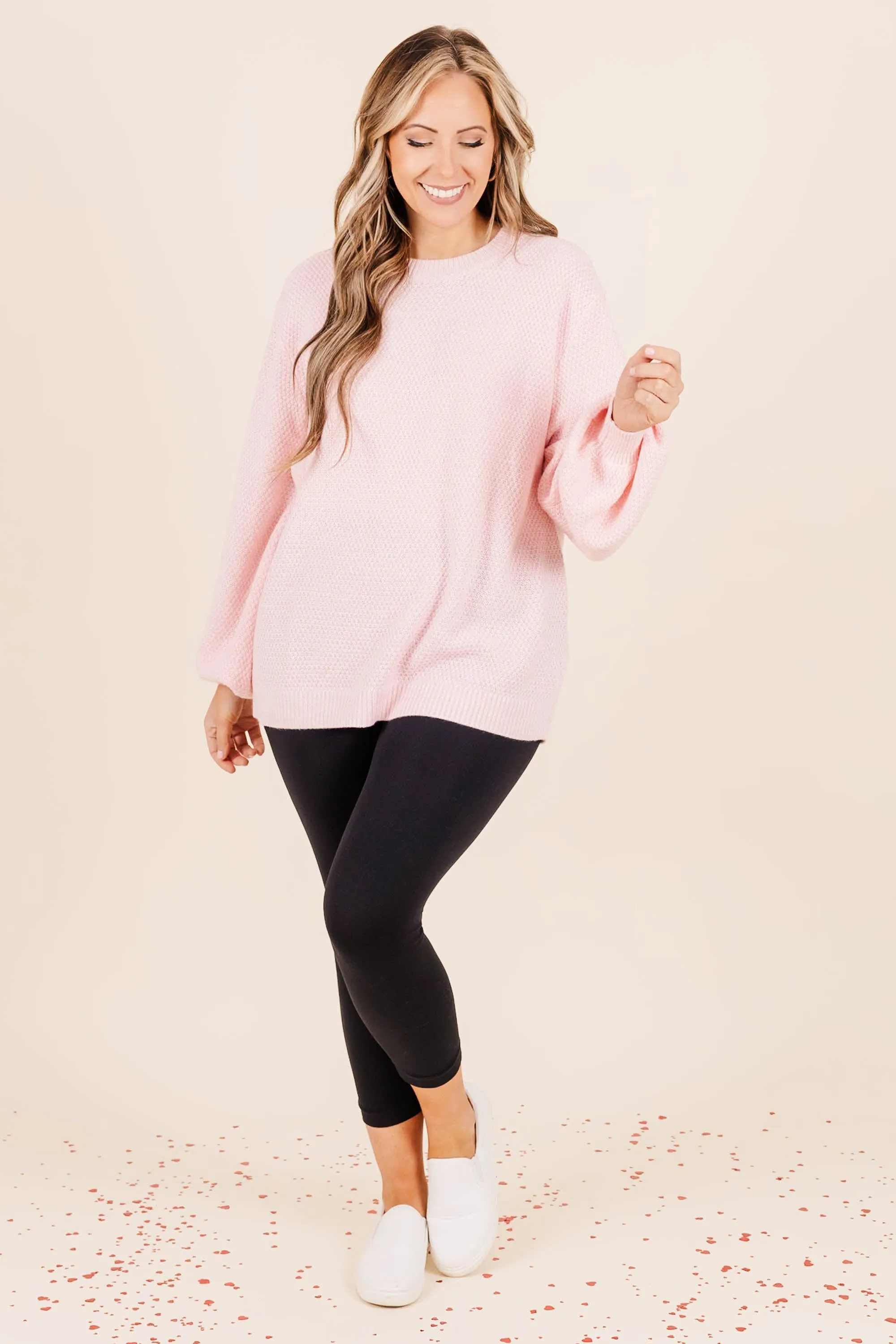 Cozy Bubble Sleeve Sweater, Spring Pink