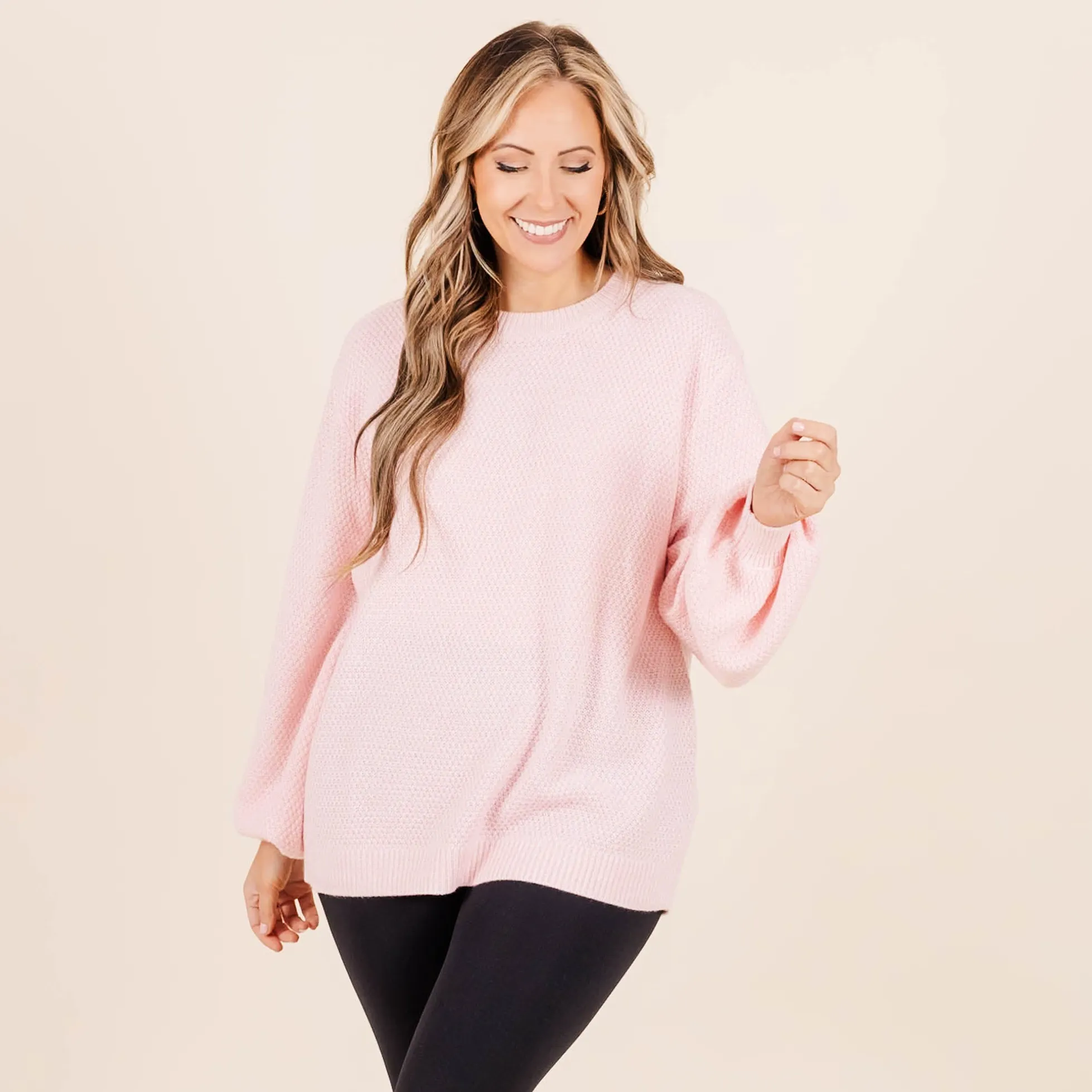 Cozy Bubble Sleeve Sweater, Spring Pink