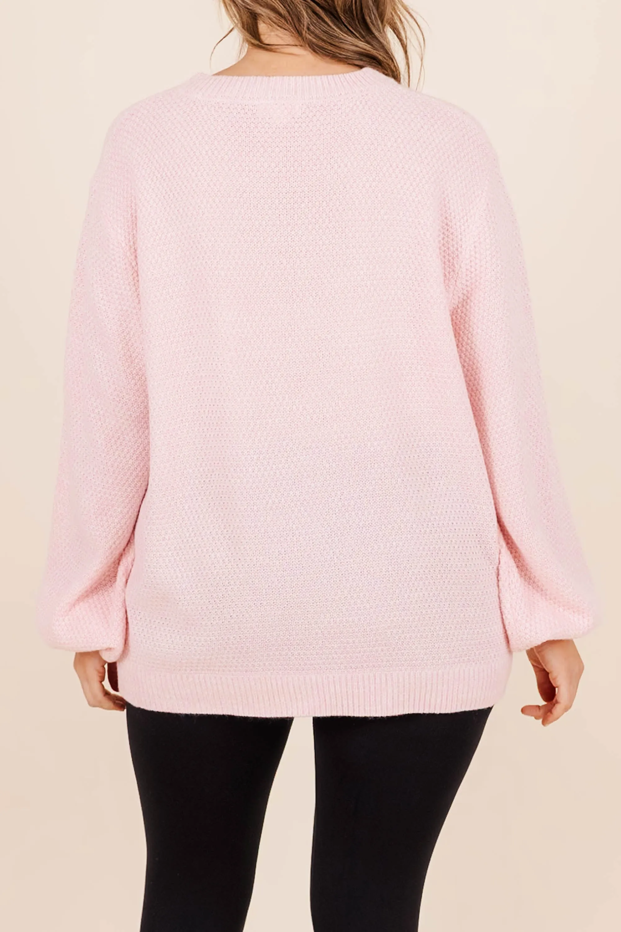 Cozy Bubble Sleeve Sweater, Spring Pink