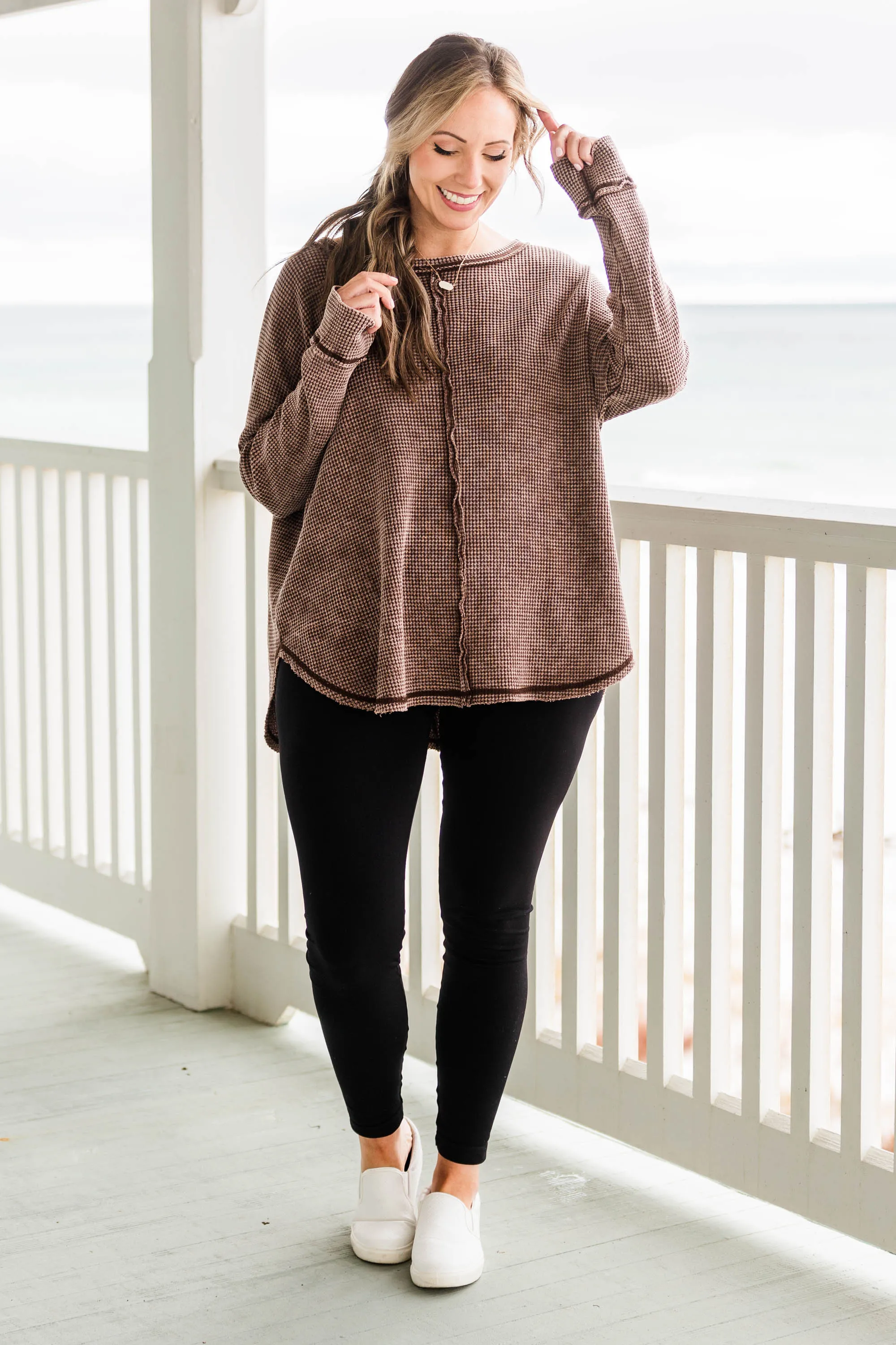 Cozy Waffle Pullover, Brown