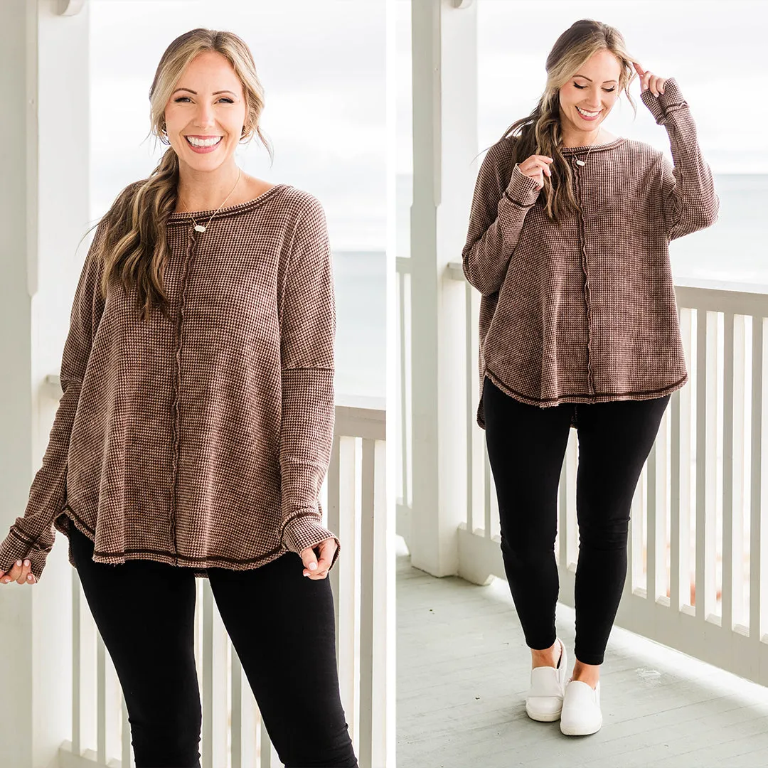 Cozy Waffle Pullover, Brown