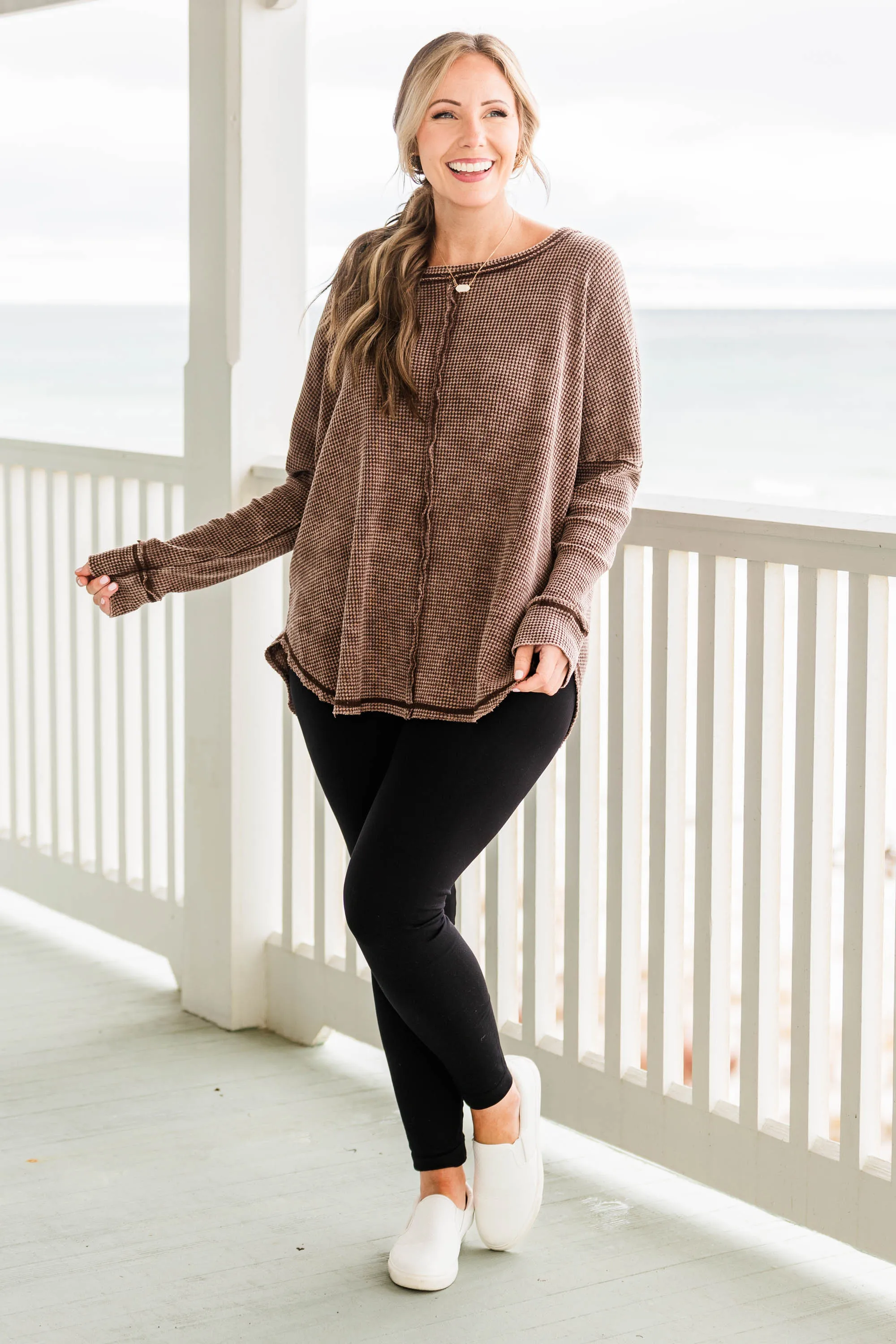 Cozy Waffle Pullover, Brown