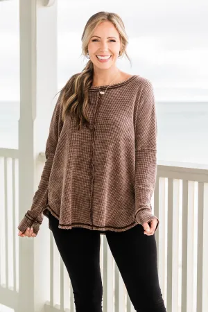 Cozy Waffle Pullover, Brown