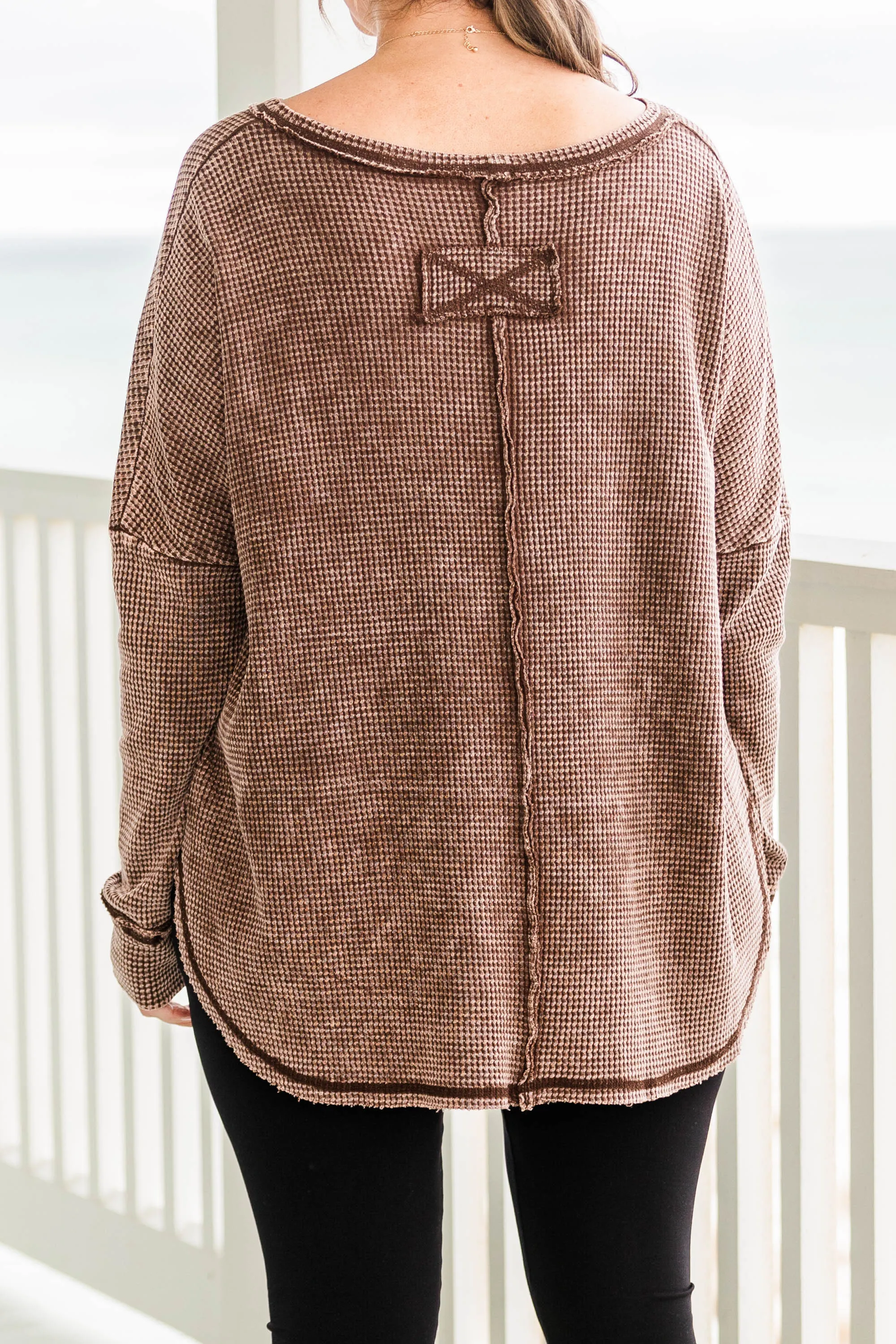 Cozy Waffle Pullover, Brown