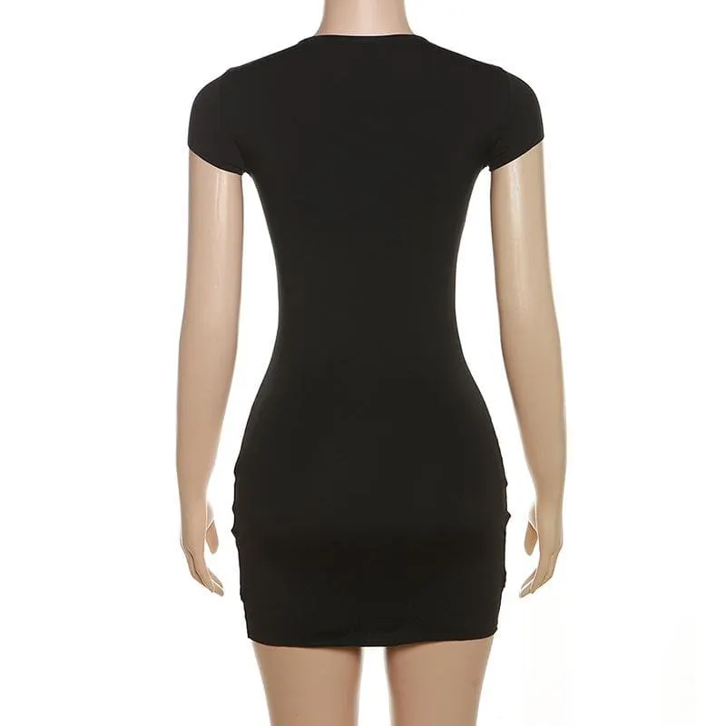 Crewneck cap sleeve hollow out solid cut out mini dress