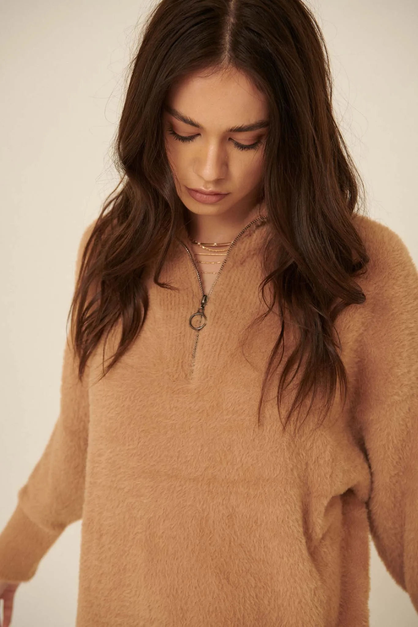 Cuddle Up Half-Zip Fuzzy Knit Sweater Dress