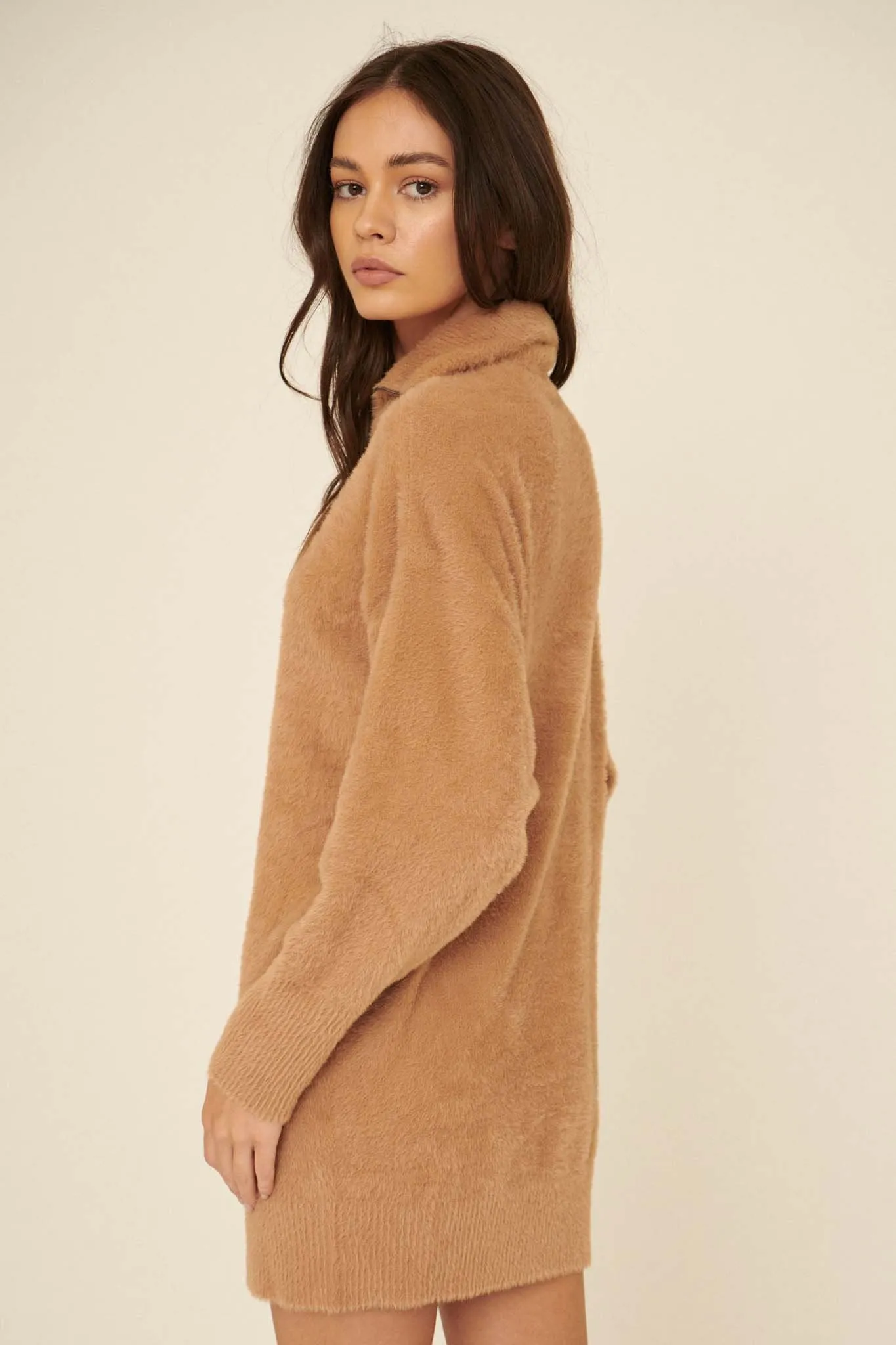 Cuddle Up Half-Zip Fuzzy Knit Sweater Dress