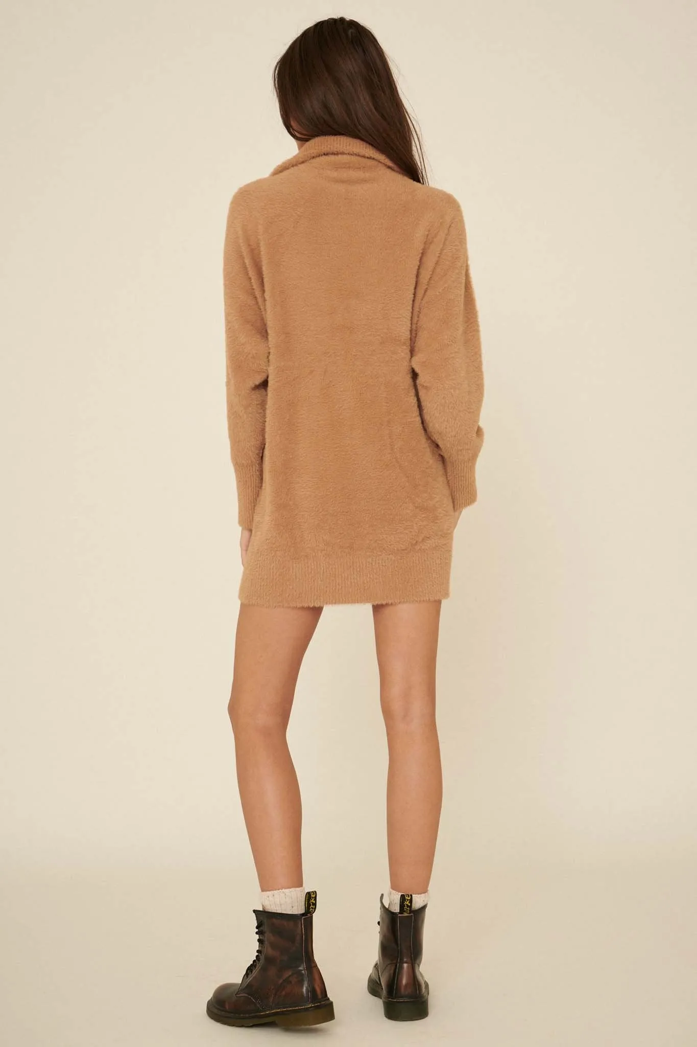 Cuddle Up Half-Zip Fuzzy Knit Sweater Dress