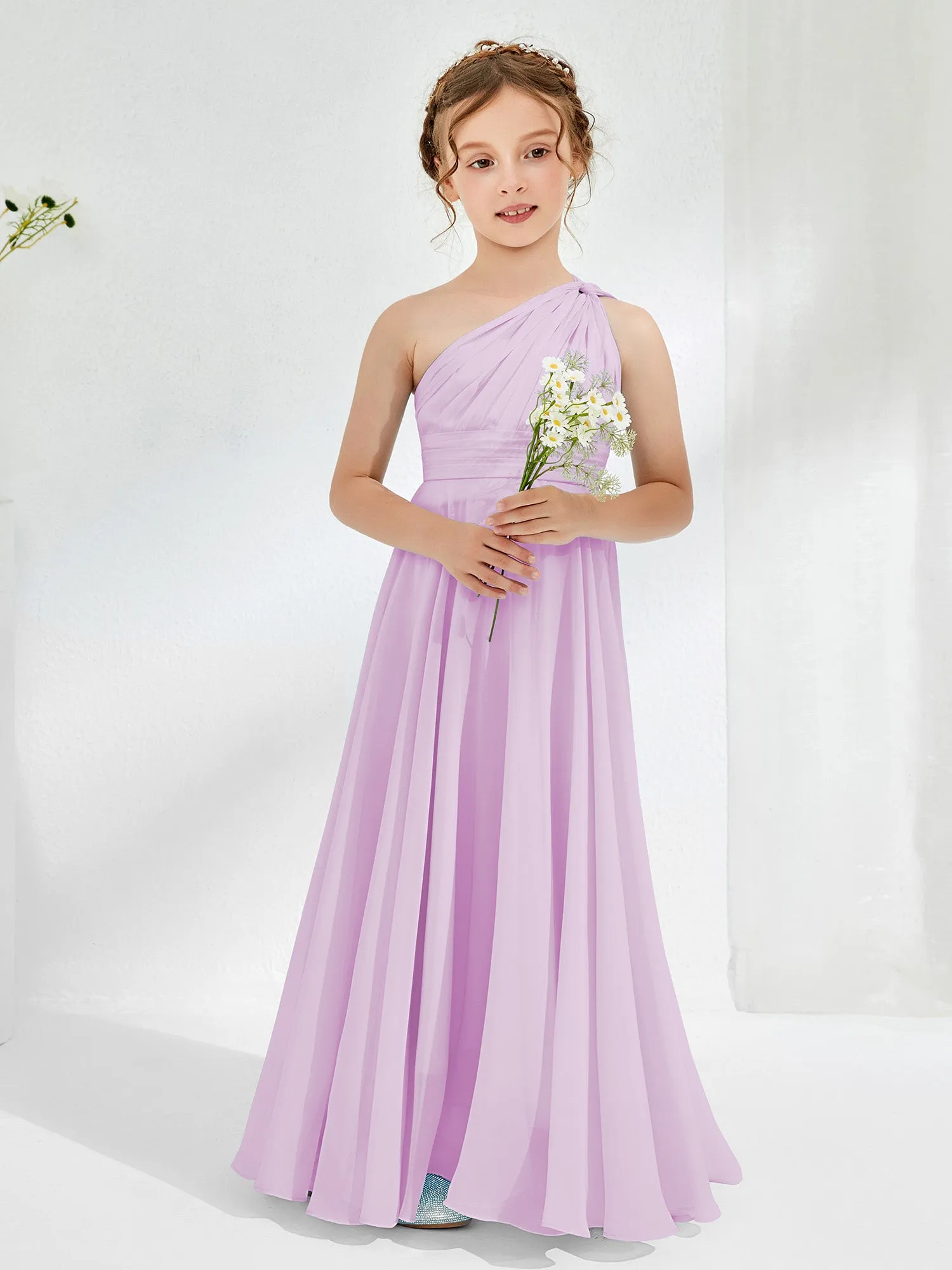 Cute One Shoulder  A-line Junior Bridesmaid Dresses Lilac