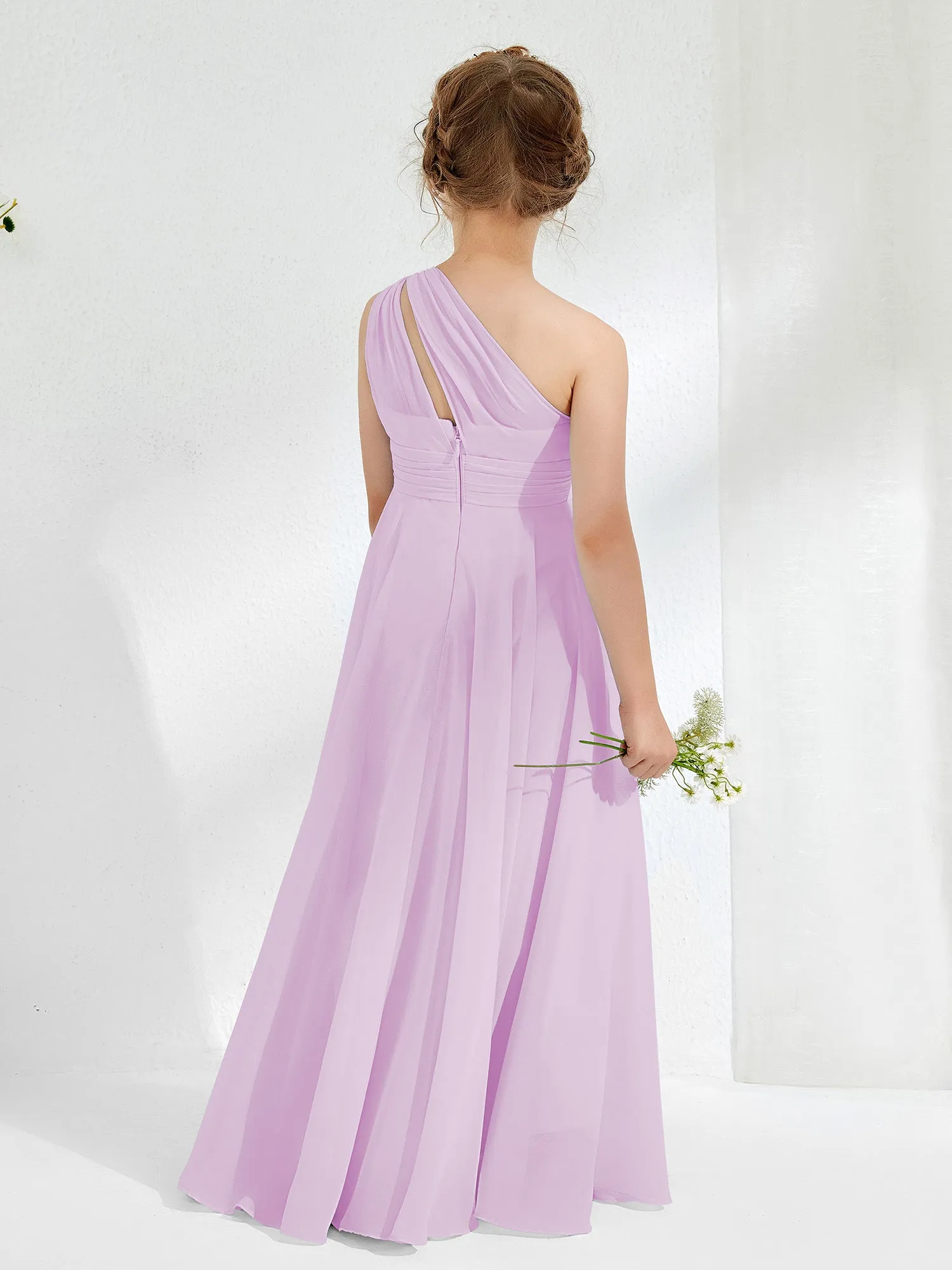 Cute One Shoulder  A-line Junior Bridesmaid Dresses Lilac